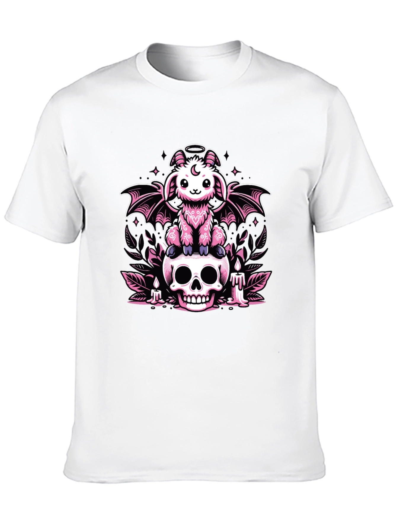 Gothic Pastel Bat Goat on Skull Graphic Tee