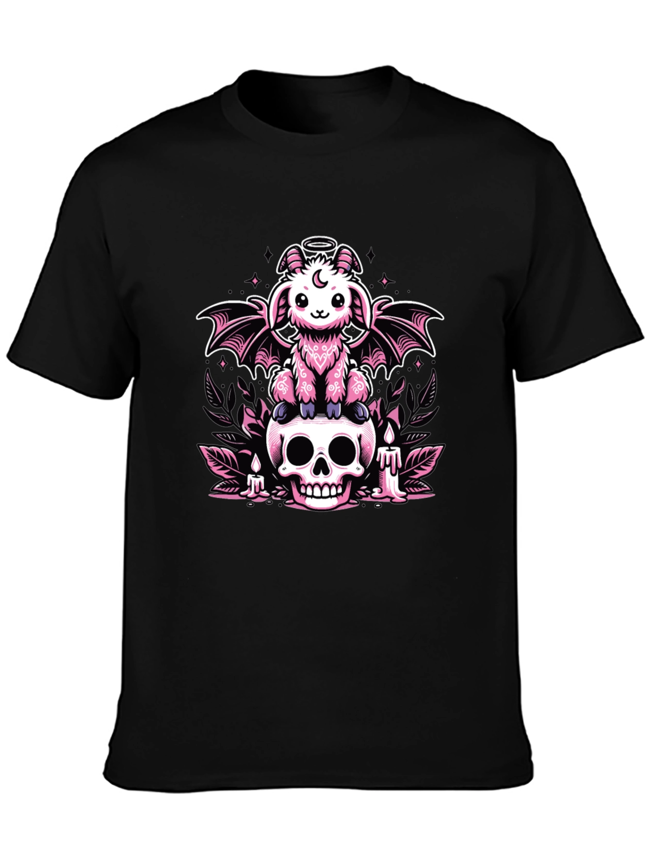 Gothic Pastel Bat Goat on Skull Graphic Tee