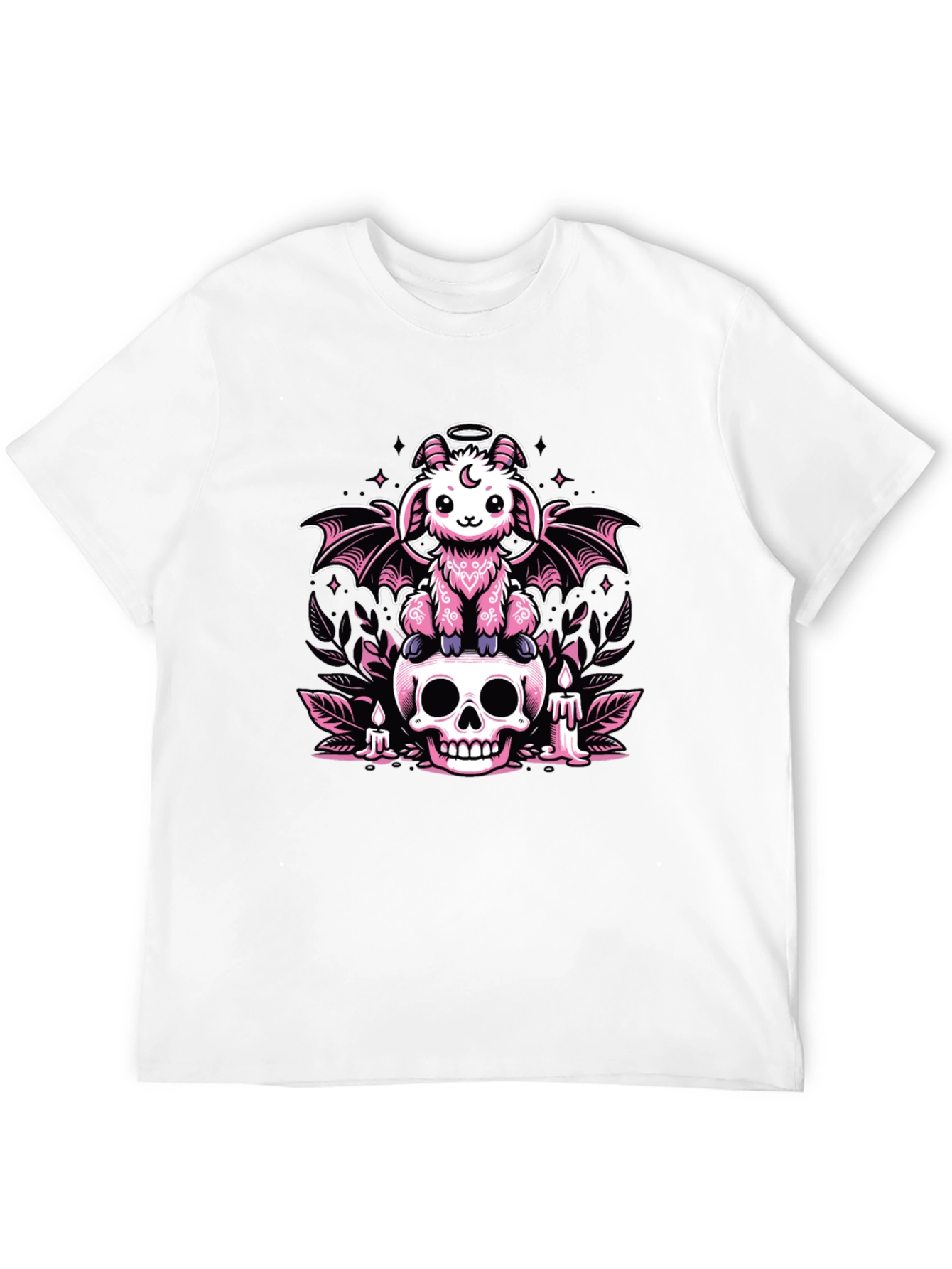 Gothic Pastel Bat Goat on Skull Graphic Tee