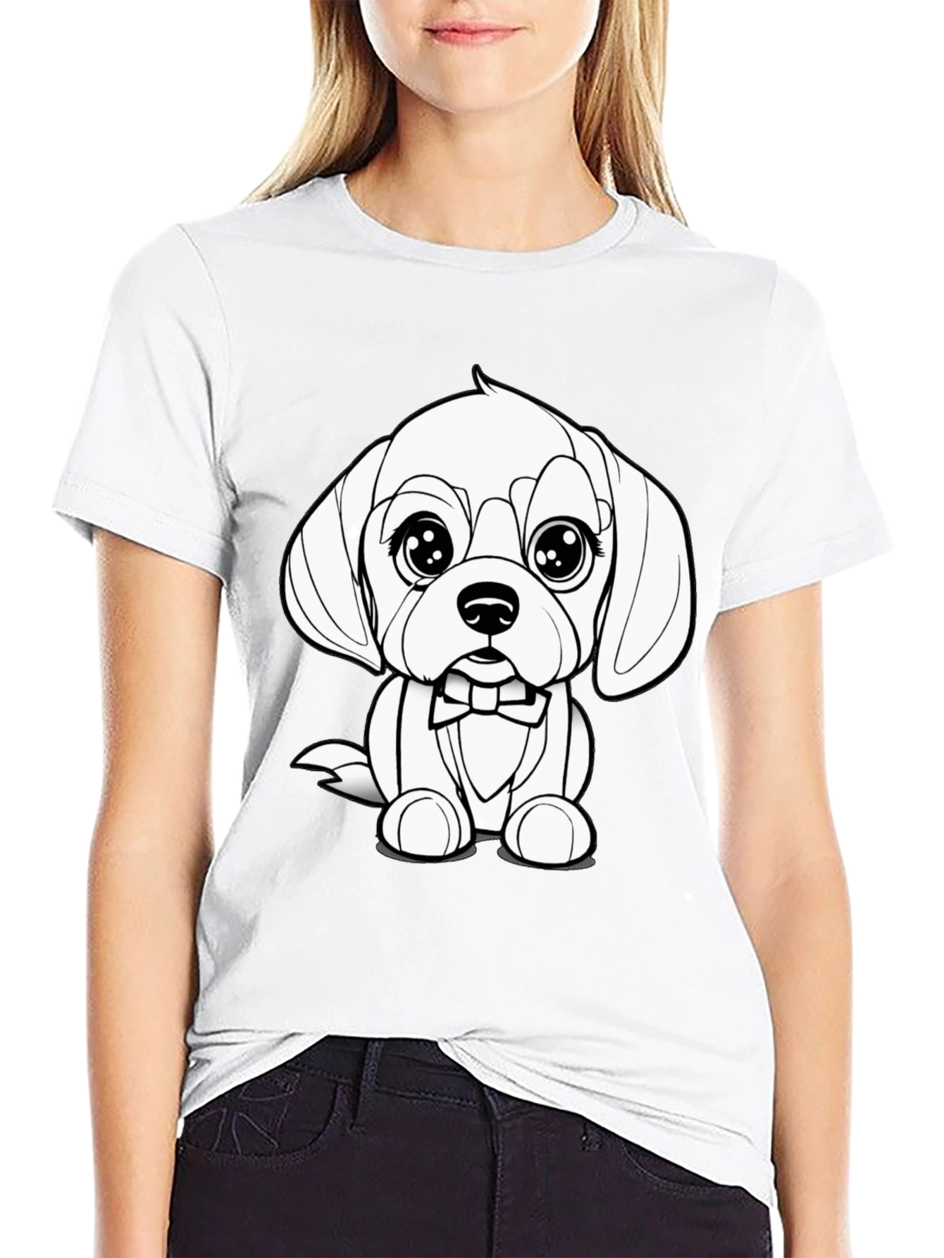 Cute Puppy Bowtie Black T-Shirt