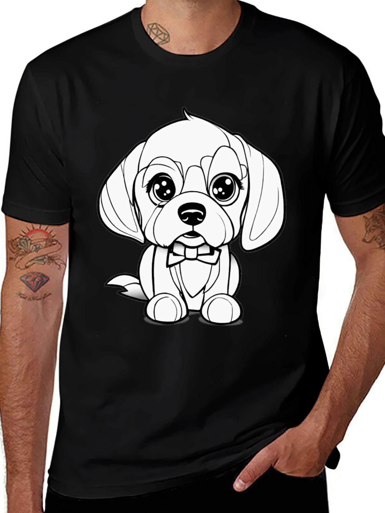 Cute Puppy Bowtie Black T-Shirt