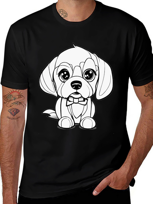 Cute Puppy Bowtie Black T-Shirt