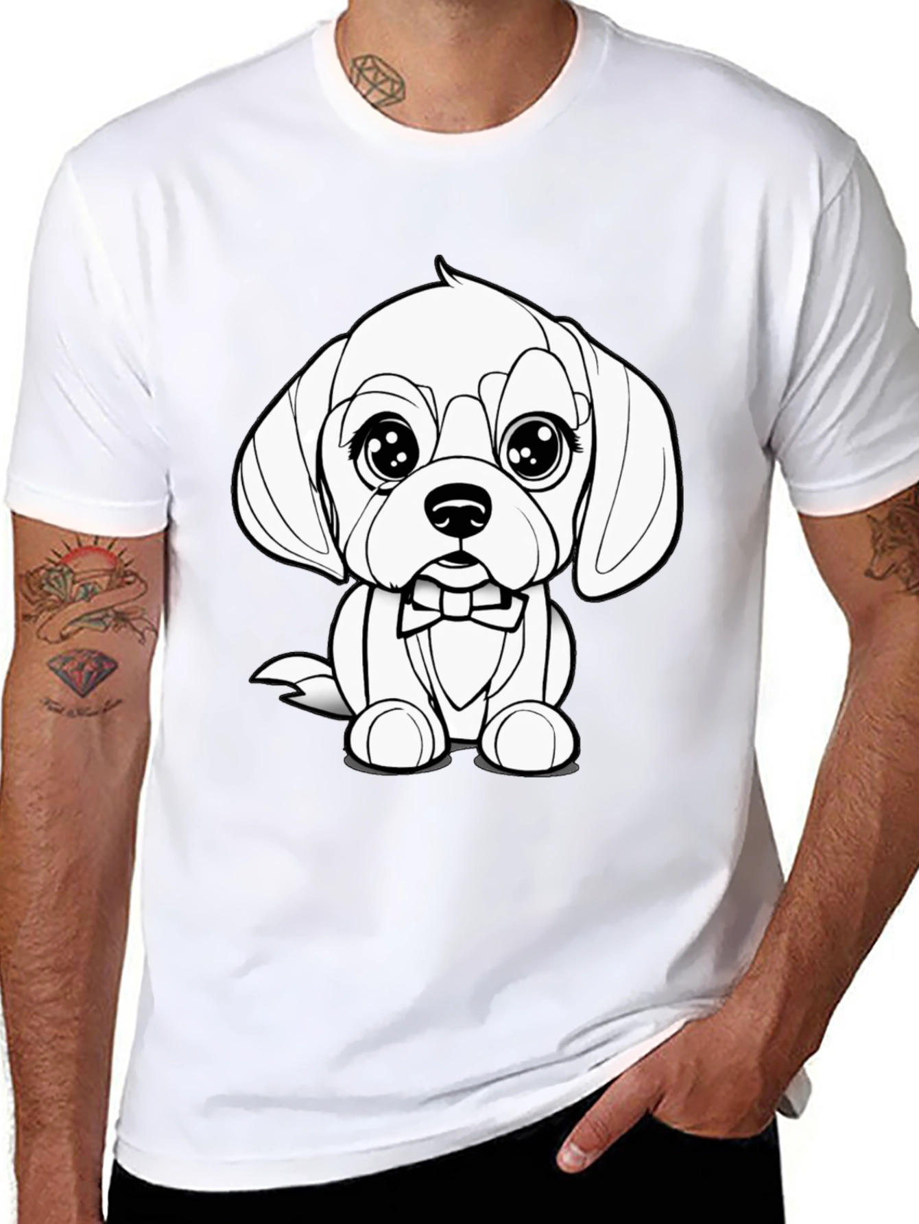 Cute Puppy Bowtie Black T-Shirt