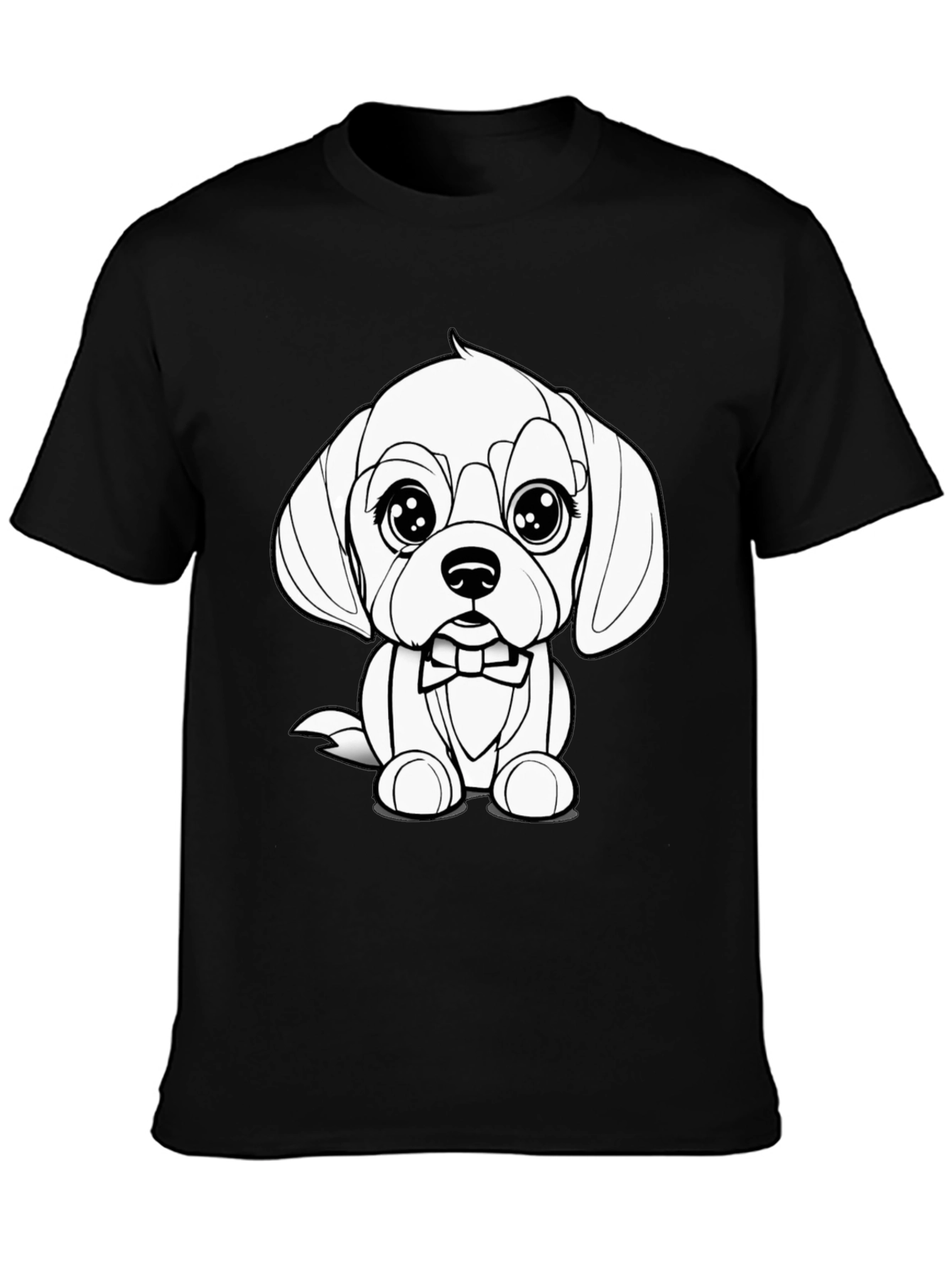 Cute Puppy Bowtie Black T-Shirt