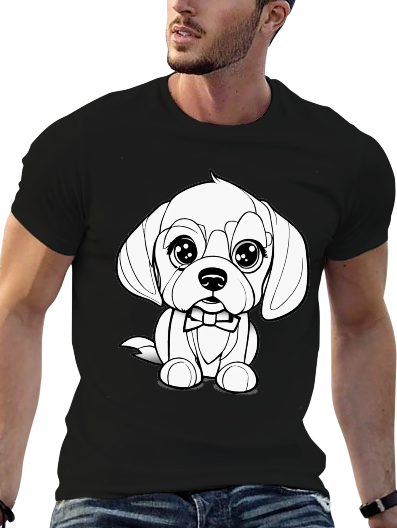Cute Puppy Bowtie Black T-Shirt