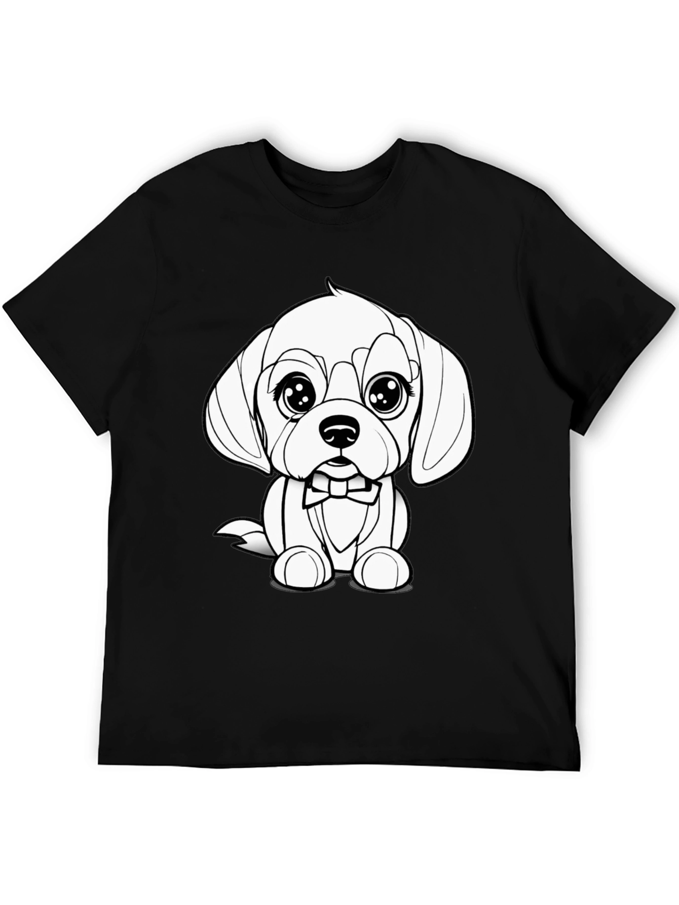 Cute Puppy Bowtie Black T-Shirt