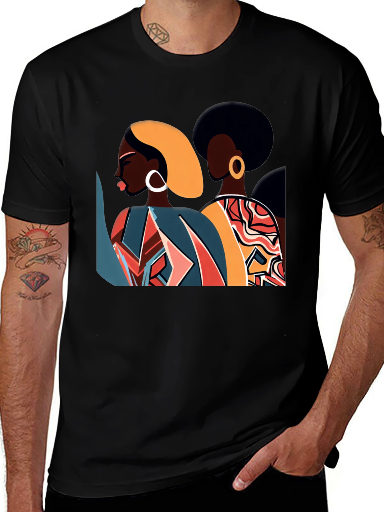 Retro Afro Women Graphic Tee - Stylish Black T-Shirt