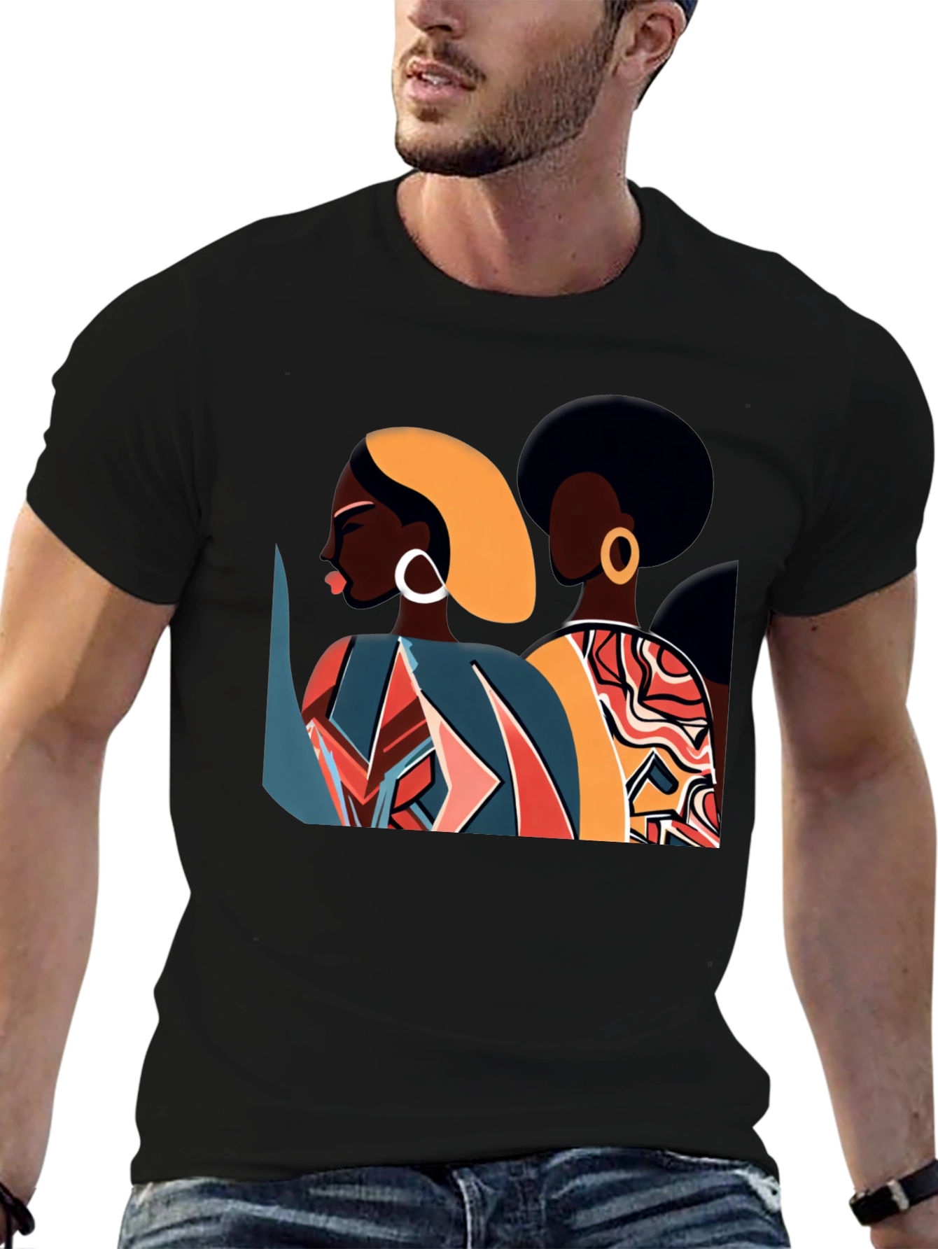 Retro Afro Women Graphic Tee - Stylish Black T-Shirt