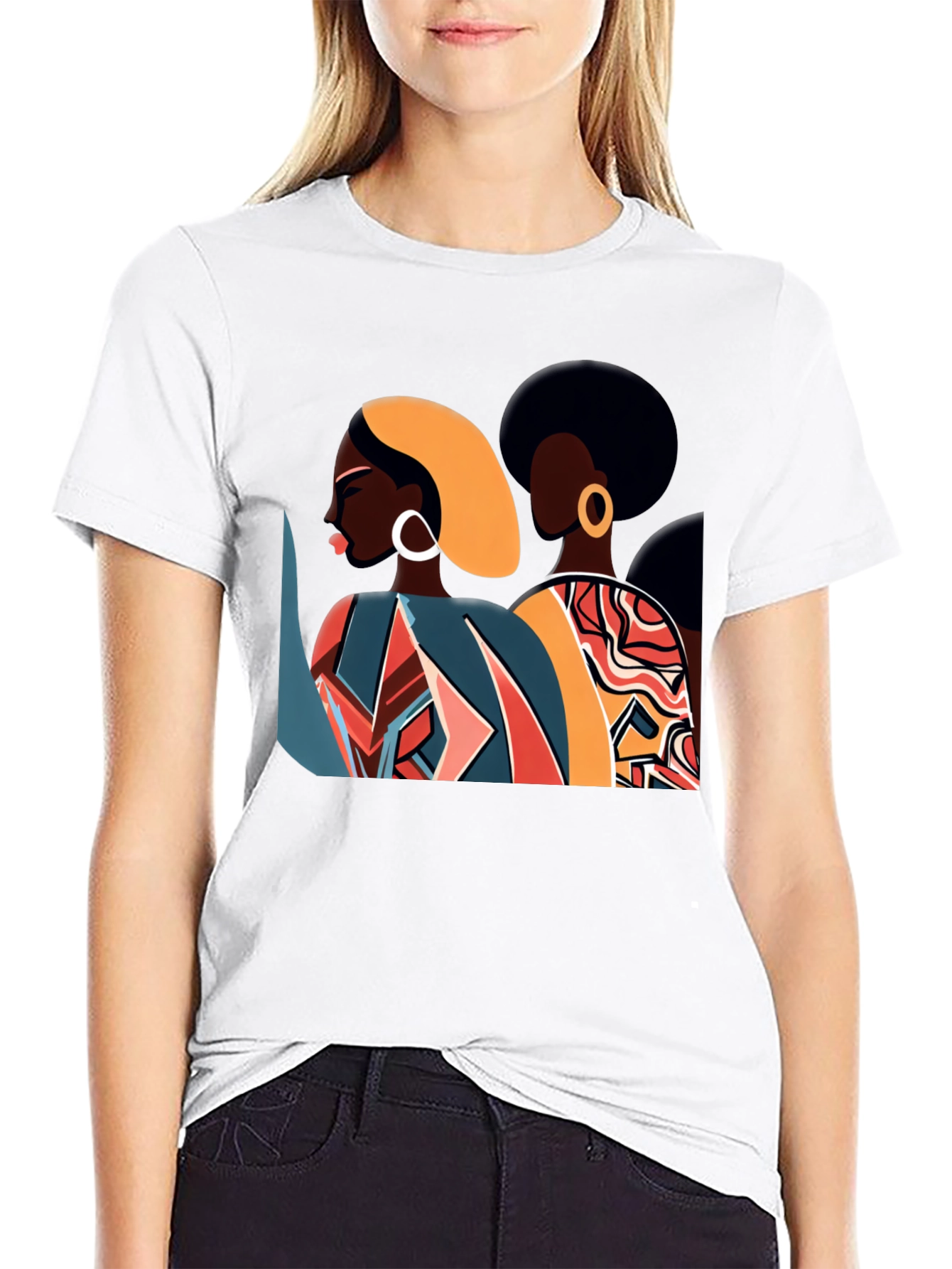 Retro Afro Women Graphic Tee - Stylish Black T-Shirt