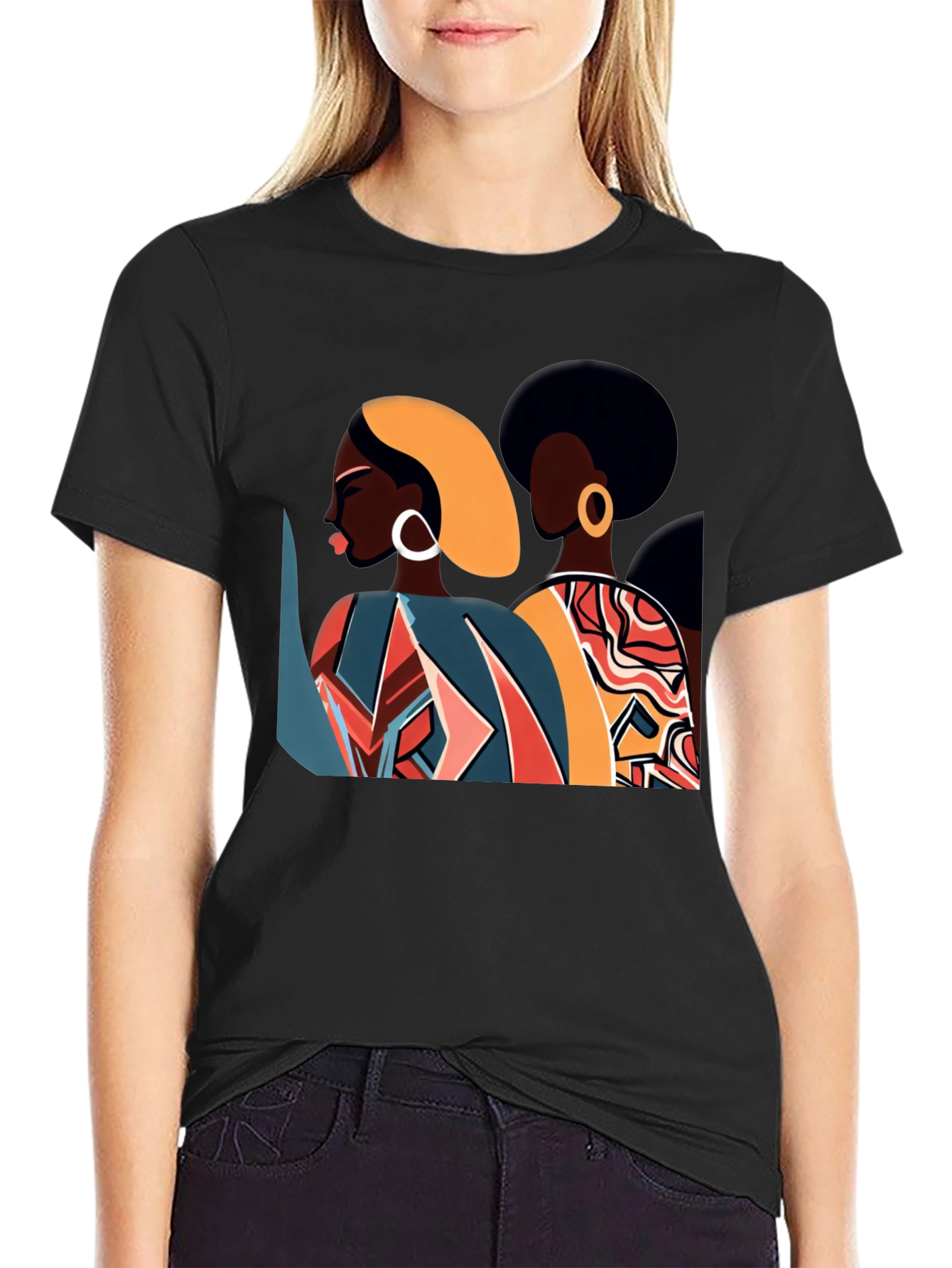 Retro Afro Women Graphic Tee - Stylish Black T-Shirt