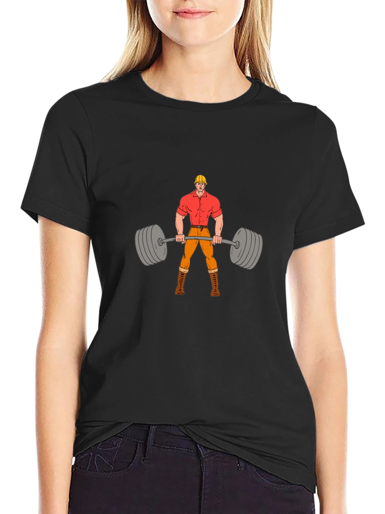 Weightlifter Cartoon Black T-Shirt