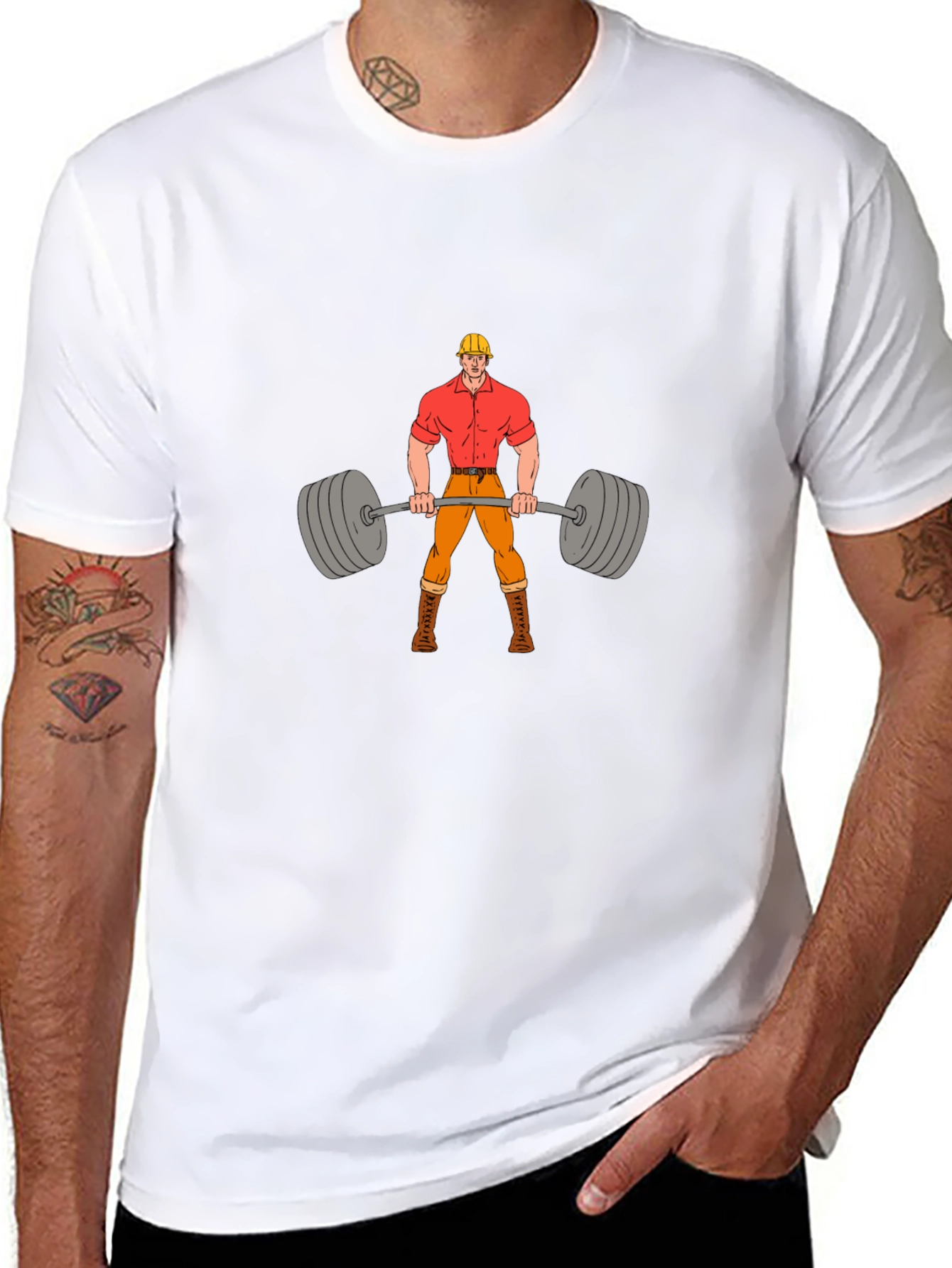 Weightlifter Cartoon Black T-Shirt