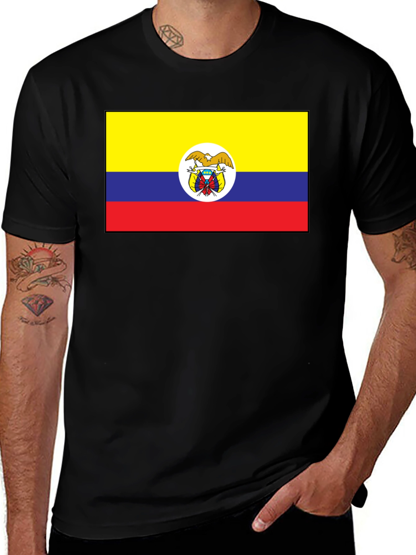 Colombia Flag T-Shirt - Black Crew Neck Tee