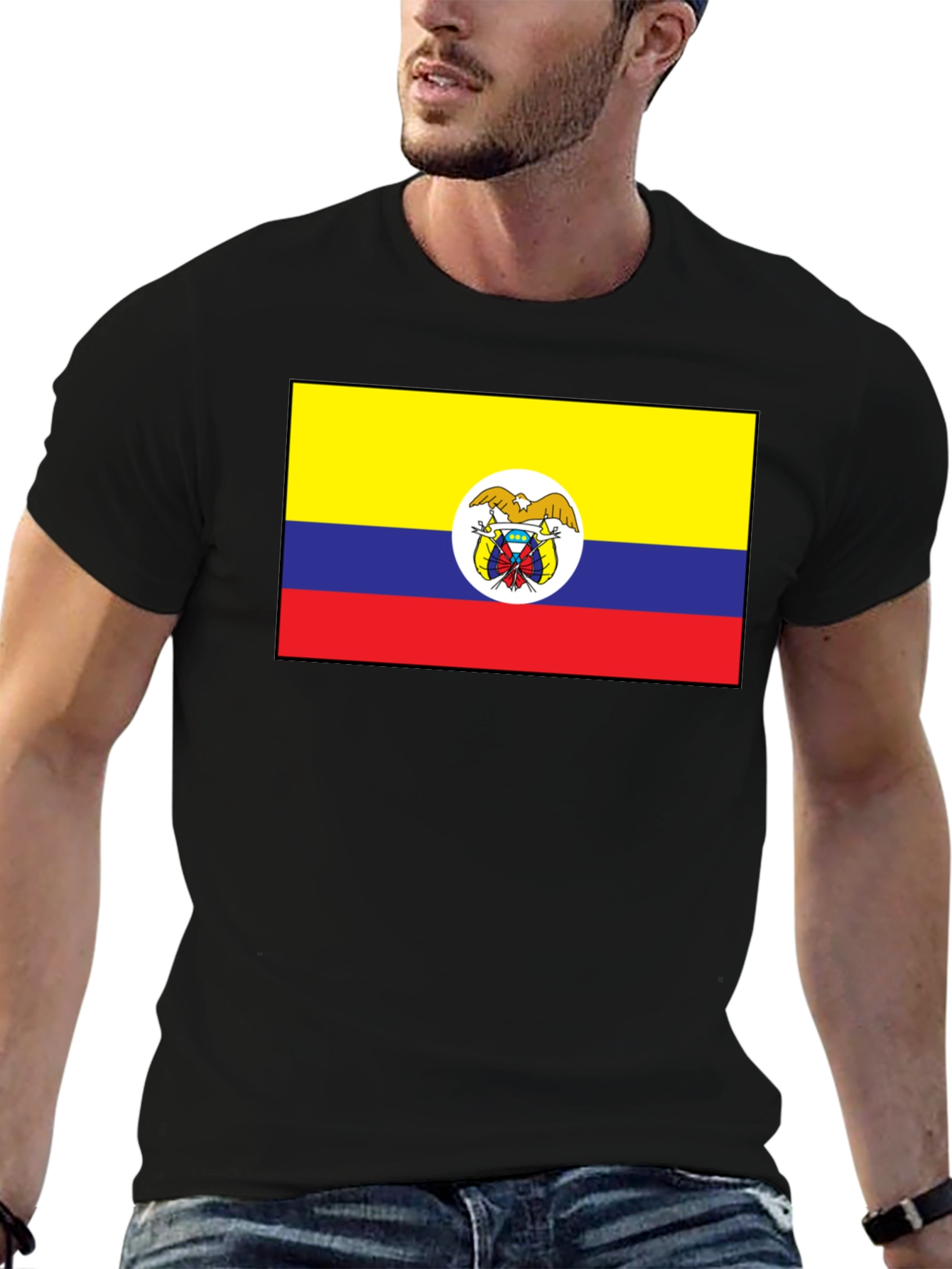 Colombia Flag T-Shirt - Black Crew Neck Tee