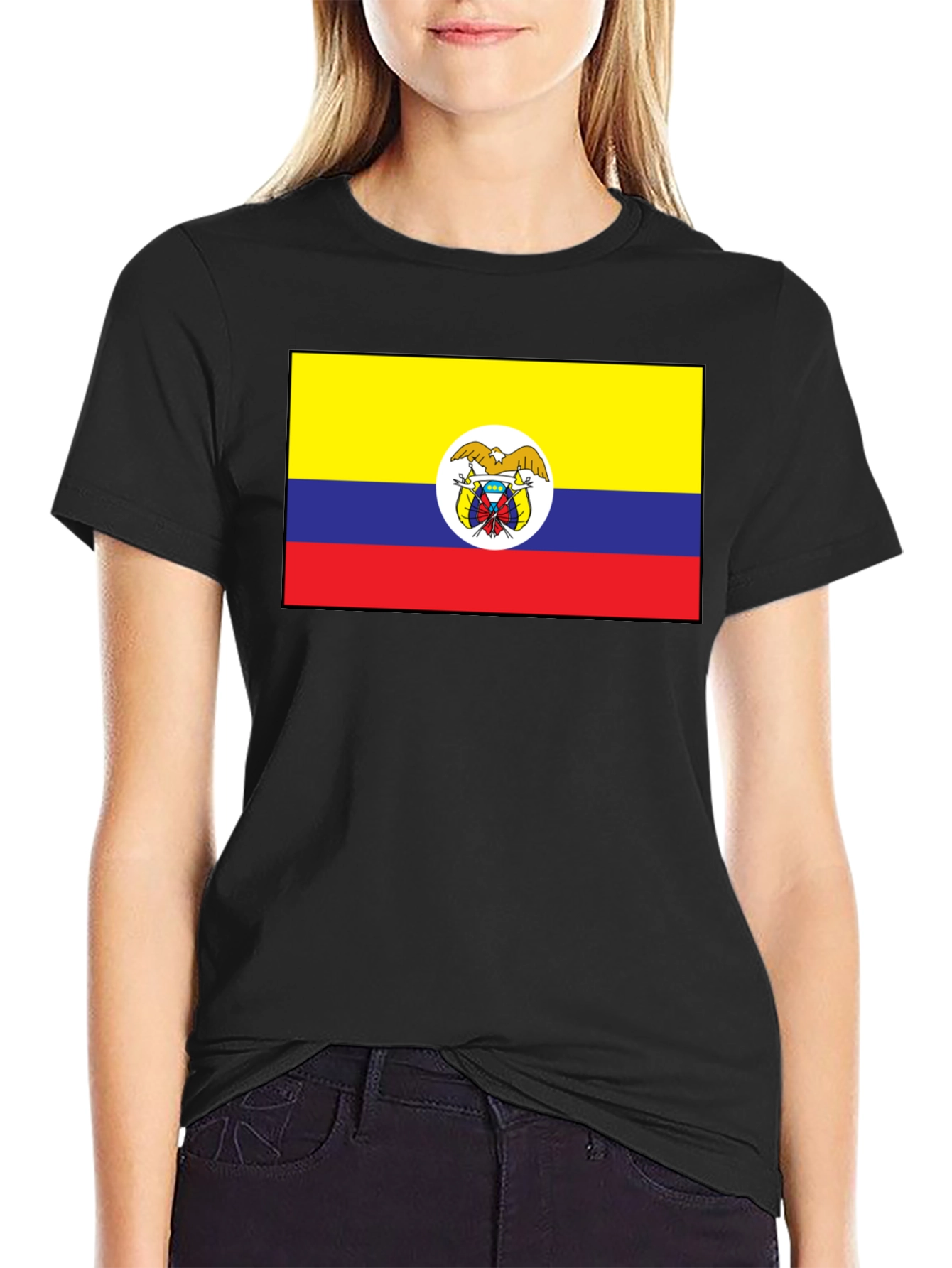 Colombia Flag T-Shirt - Black Crew Neck Tee