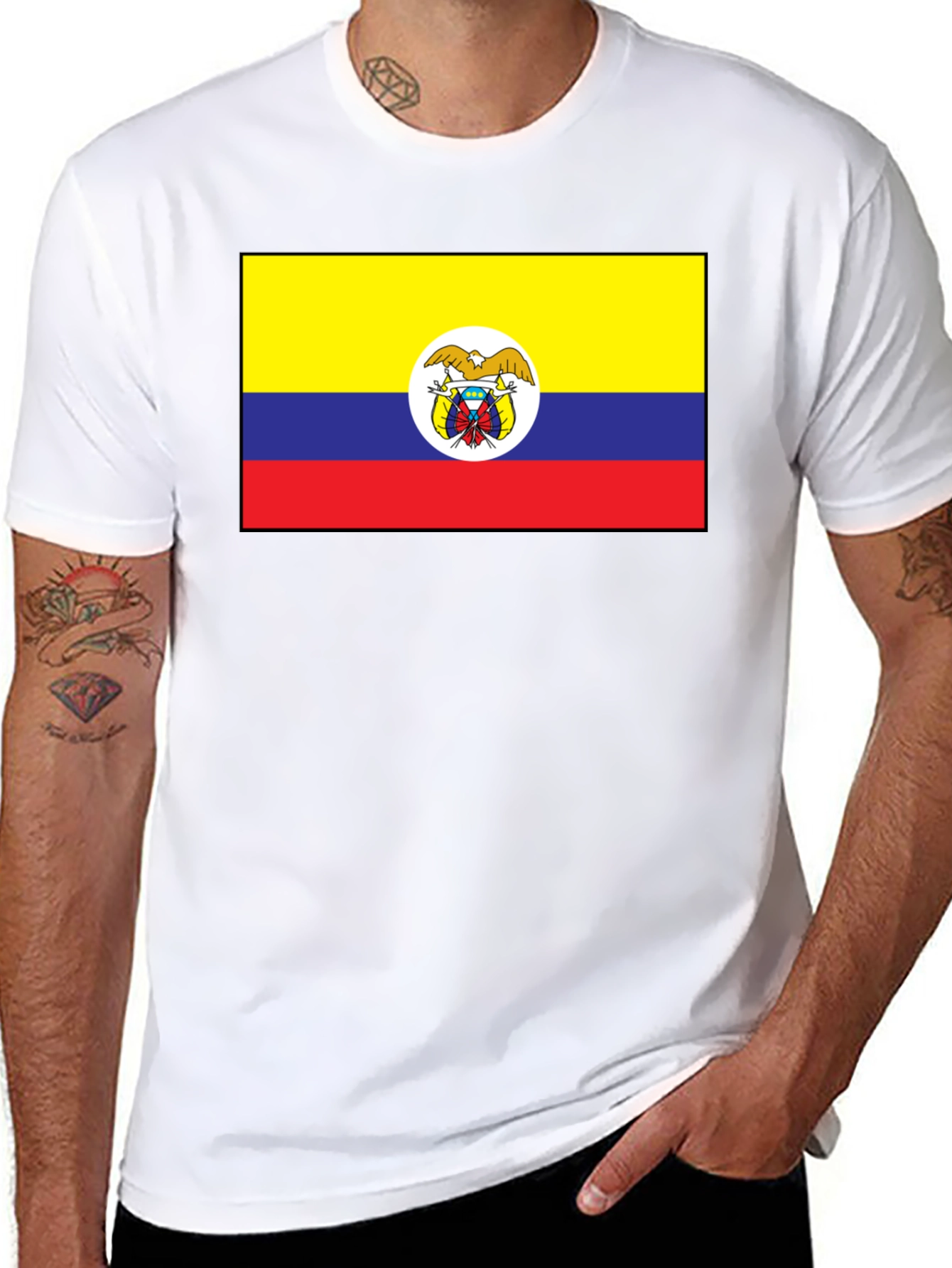 Colombia Flag T-Shirt - Black Crew Neck Tee