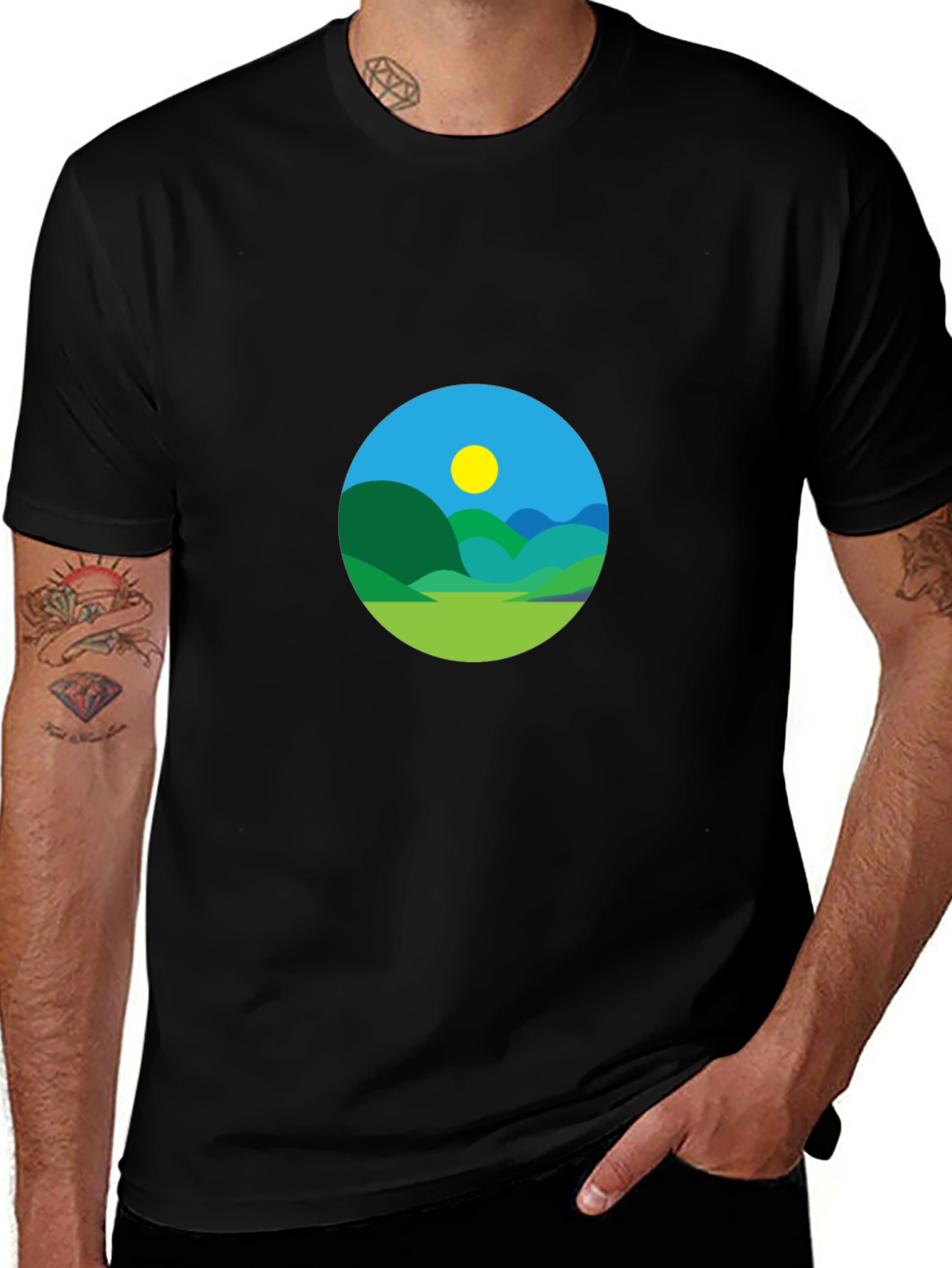 Scenic Landscape Graphic Tee - Black
