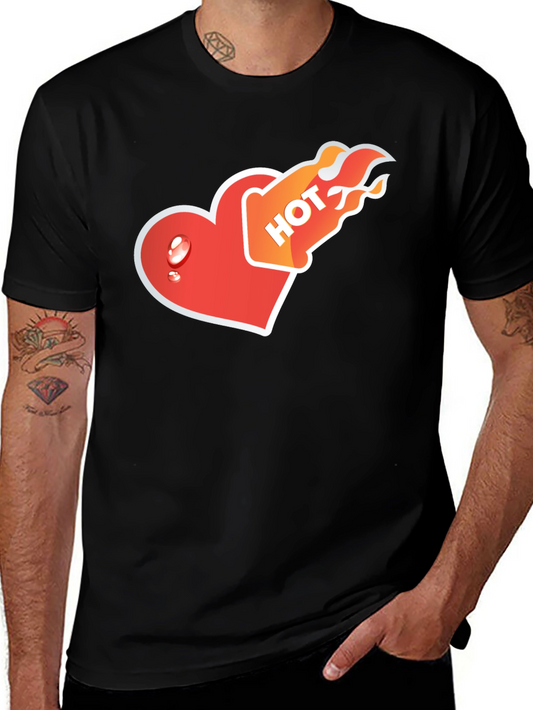 Hot Heart Graphic Tee - Black Cotton Comfort