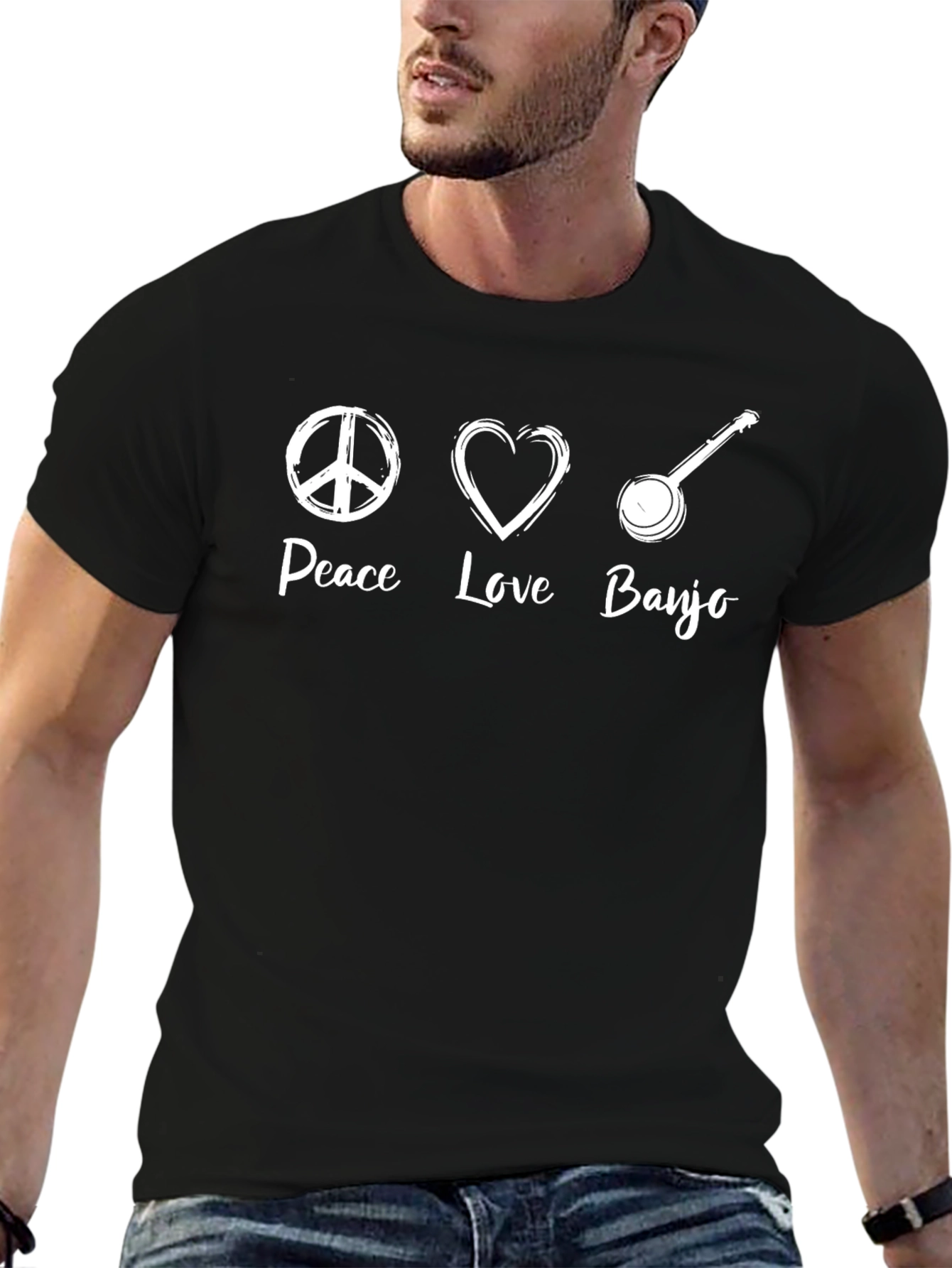 Peace Love Banjo Black T-Shirt