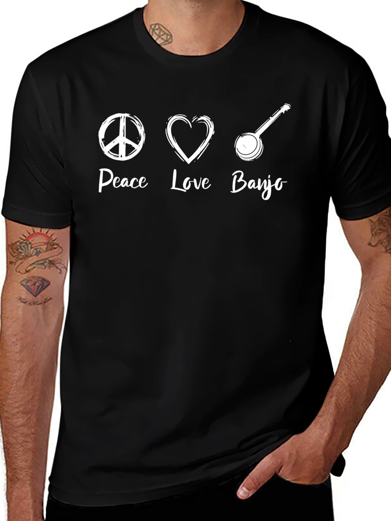 Peace Love Banjo Black T-Shirt