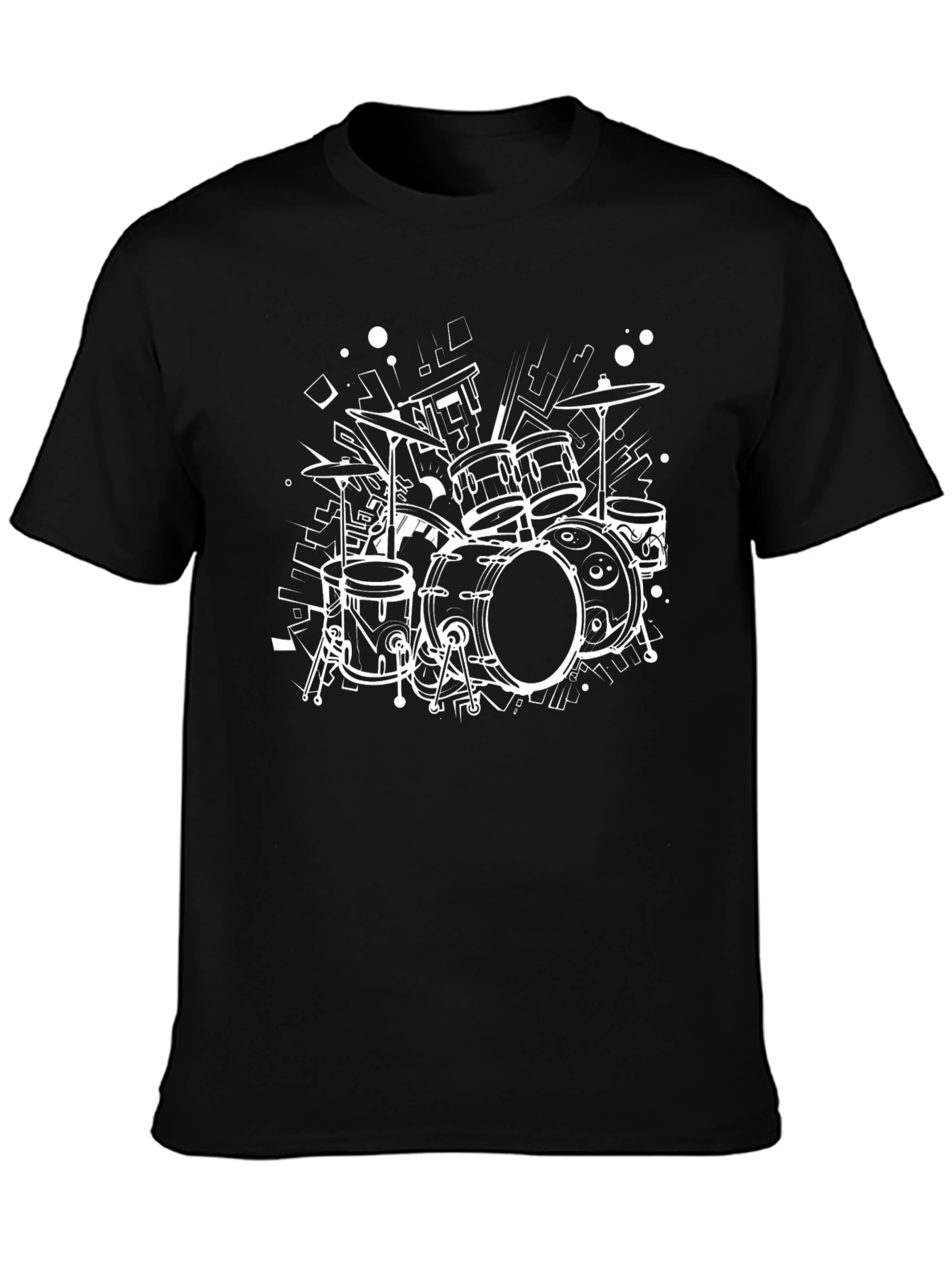 Drum Set Graphic Tee - Black Cotton T-Shirt