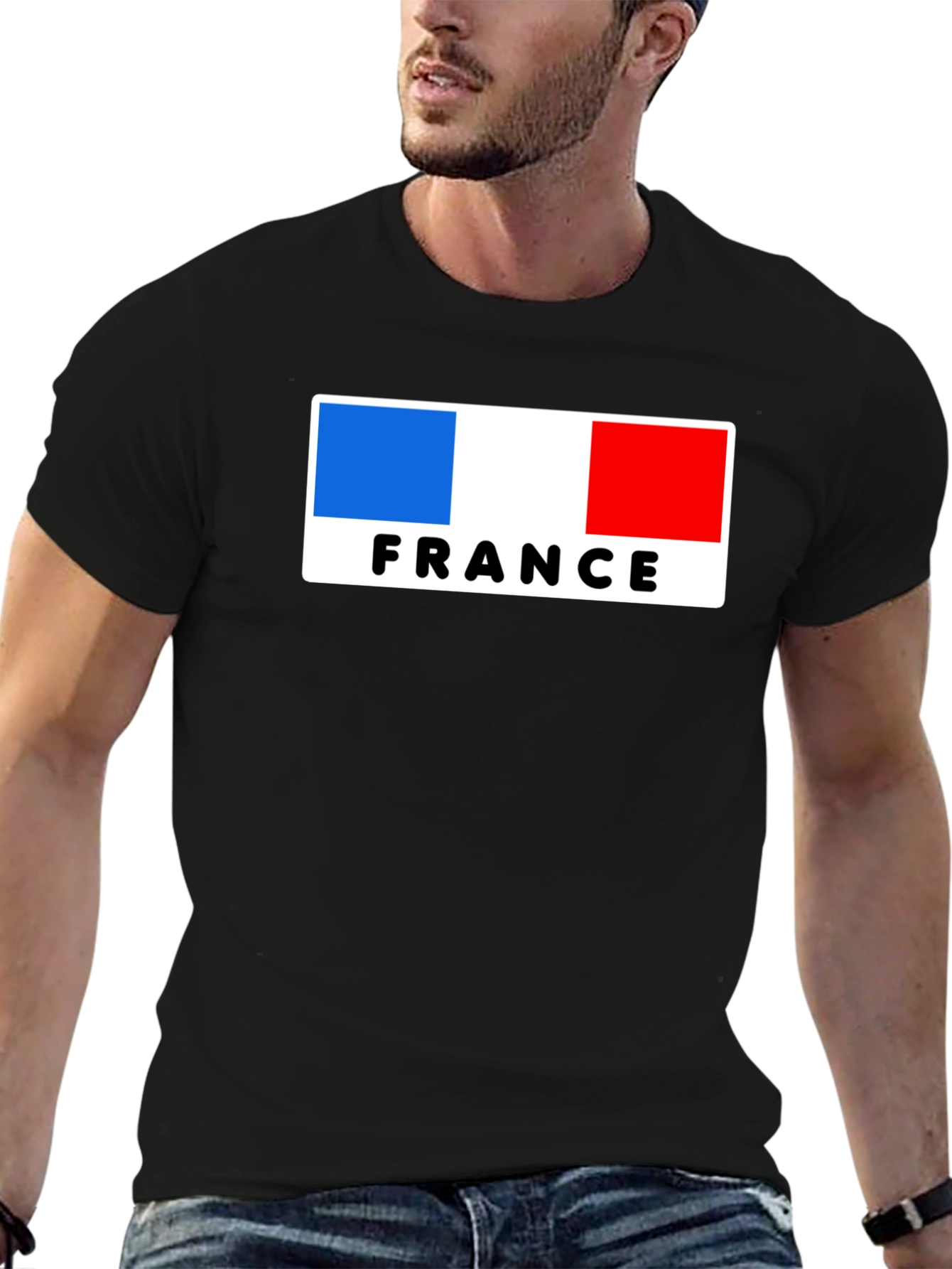 France Flag Graphic Tee - Black Cotton T-Shirt