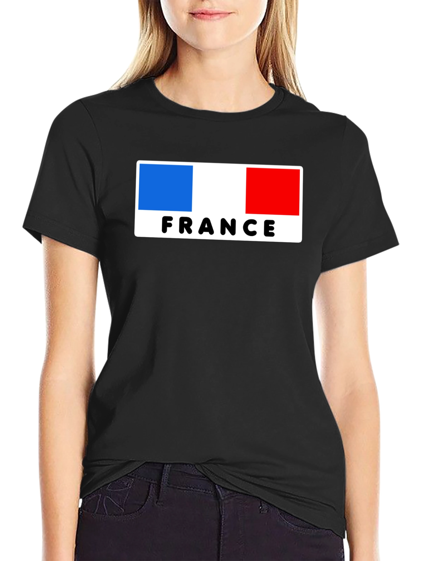 France Flag Graphic Tee - Black Cotton T-Shirt