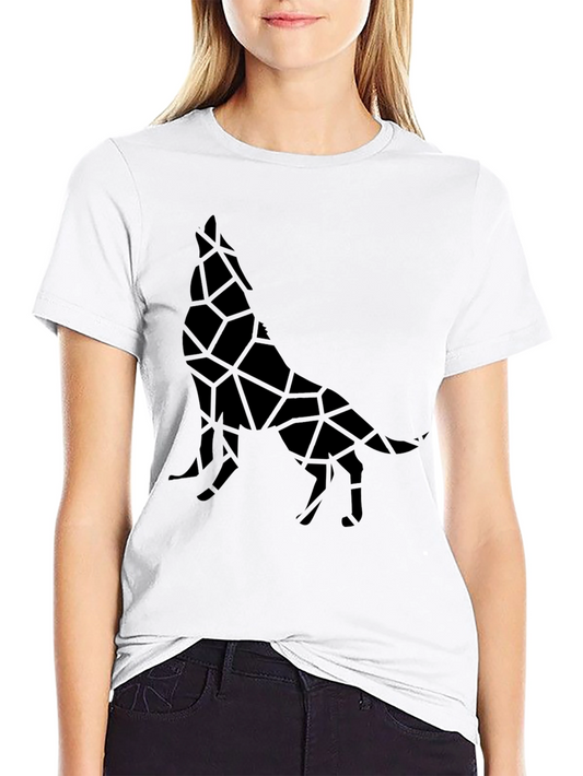 Geometric Wolf Graphic T-Shirt - Black