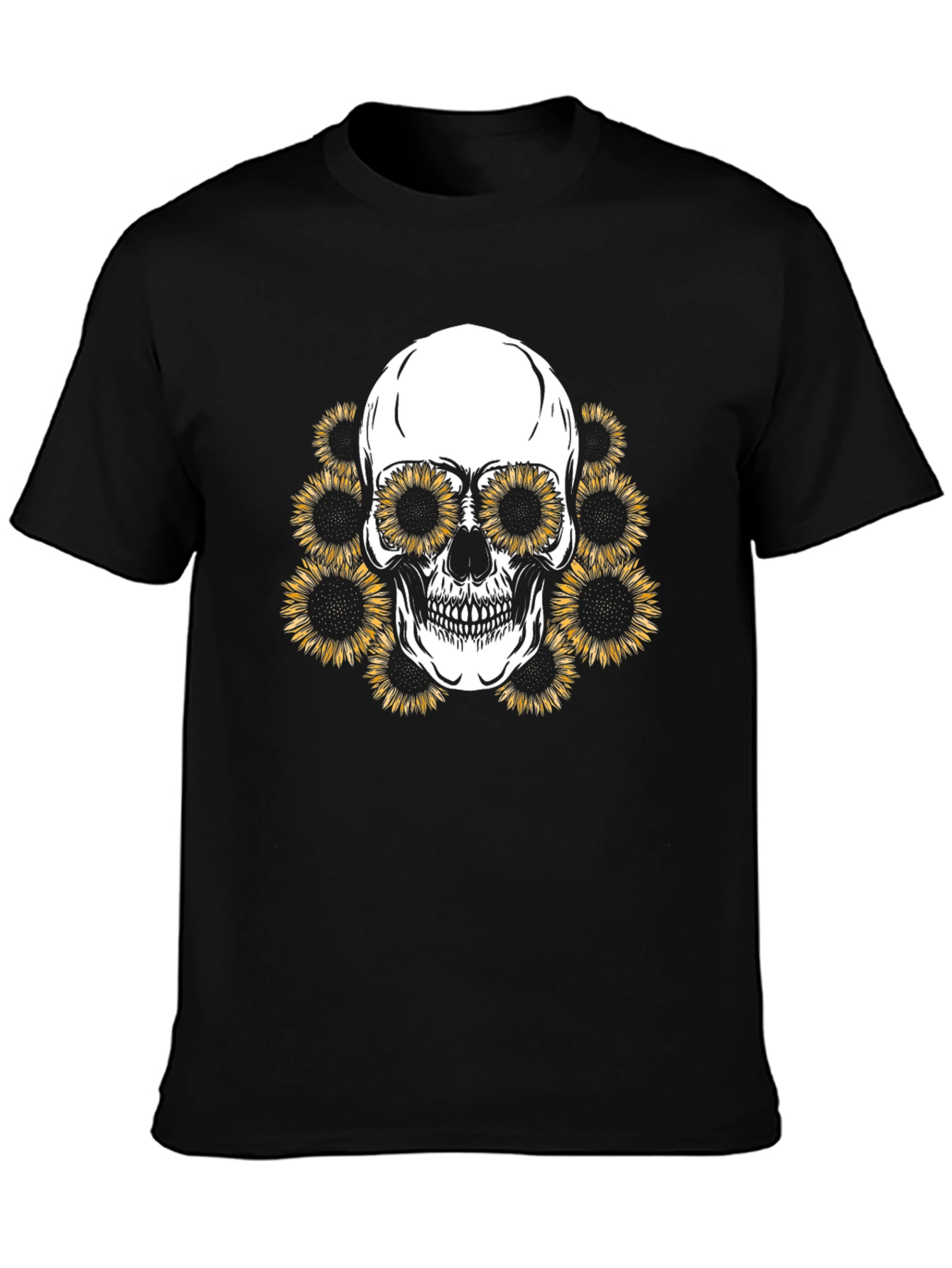 Sunflower Skull Graphic Tee - Mens Black T-Shirt