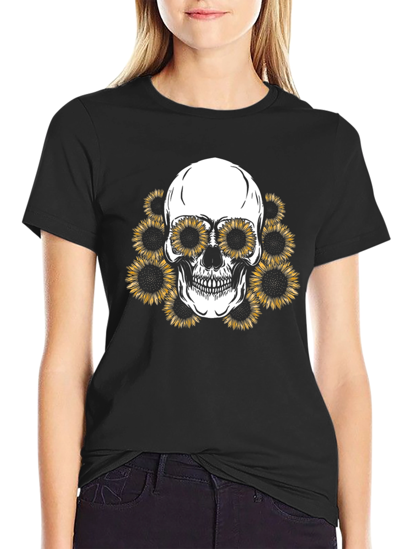 Sunflower Skull Graphic Tee - Mens Black T-Shirt
