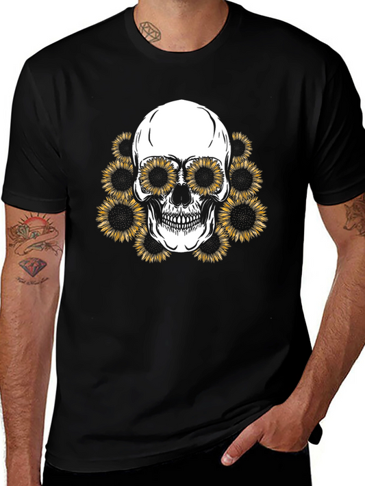 Sunflower Skull Graphic Tee - Mens Black T-Shirt
