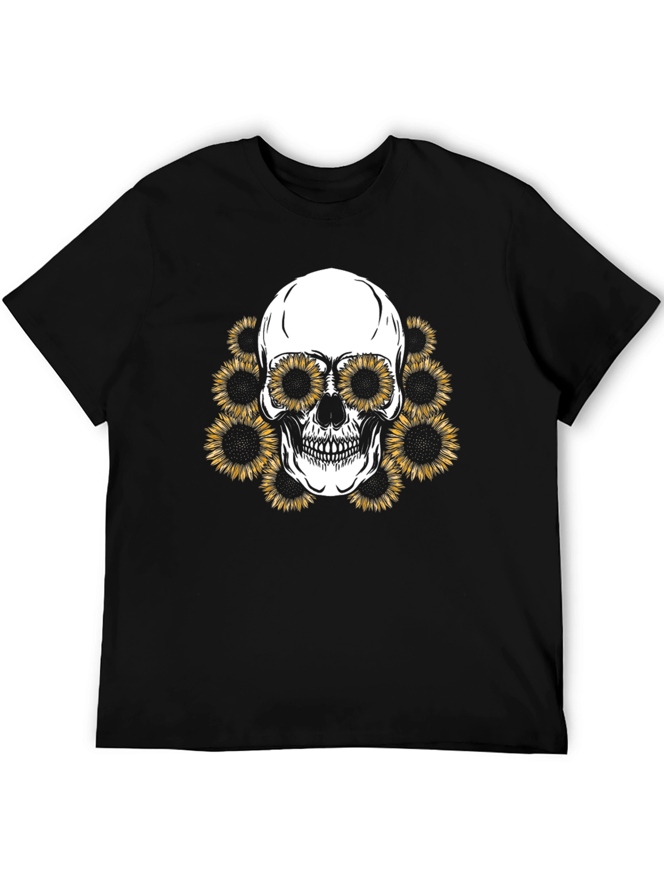 Sunflower Skull Graphic Tee - Mens Black T-Shirt