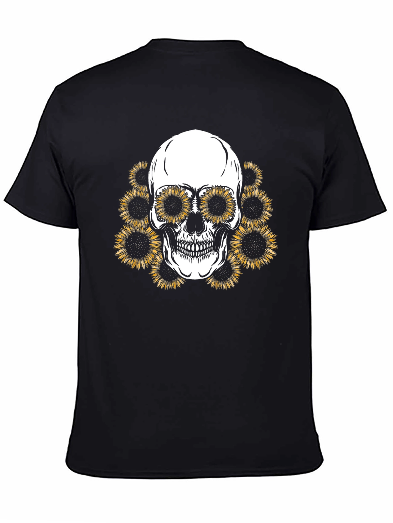 Sunflower Skull Graphic Tee - Mens Black T-Shirt