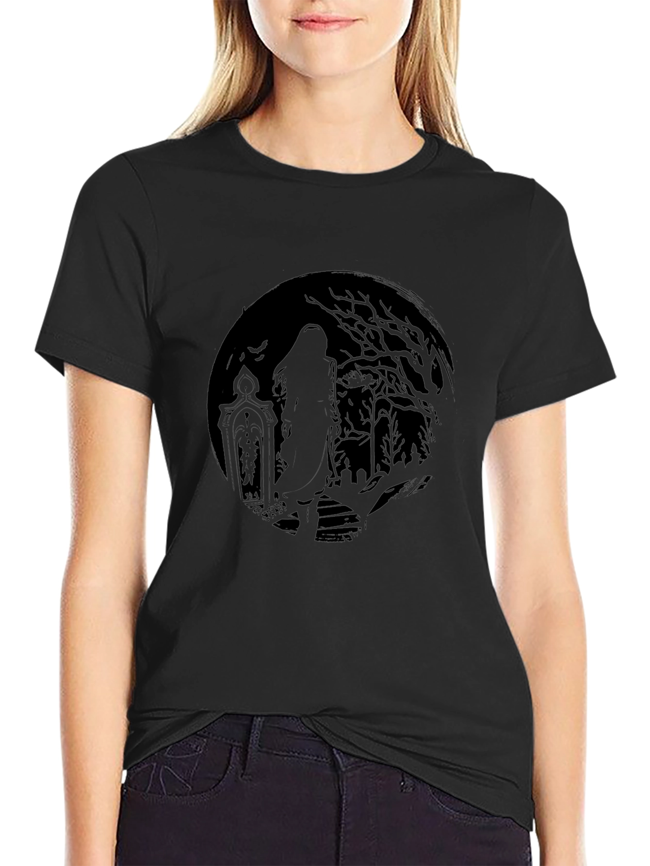 Eerie Graveyard Moon Graphic T-Shirt