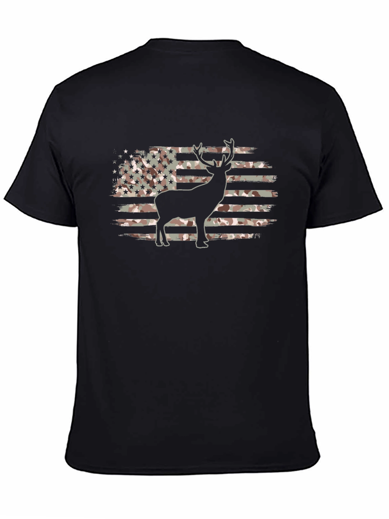 Camouflage American Flag Deer Graphic T-Shirt