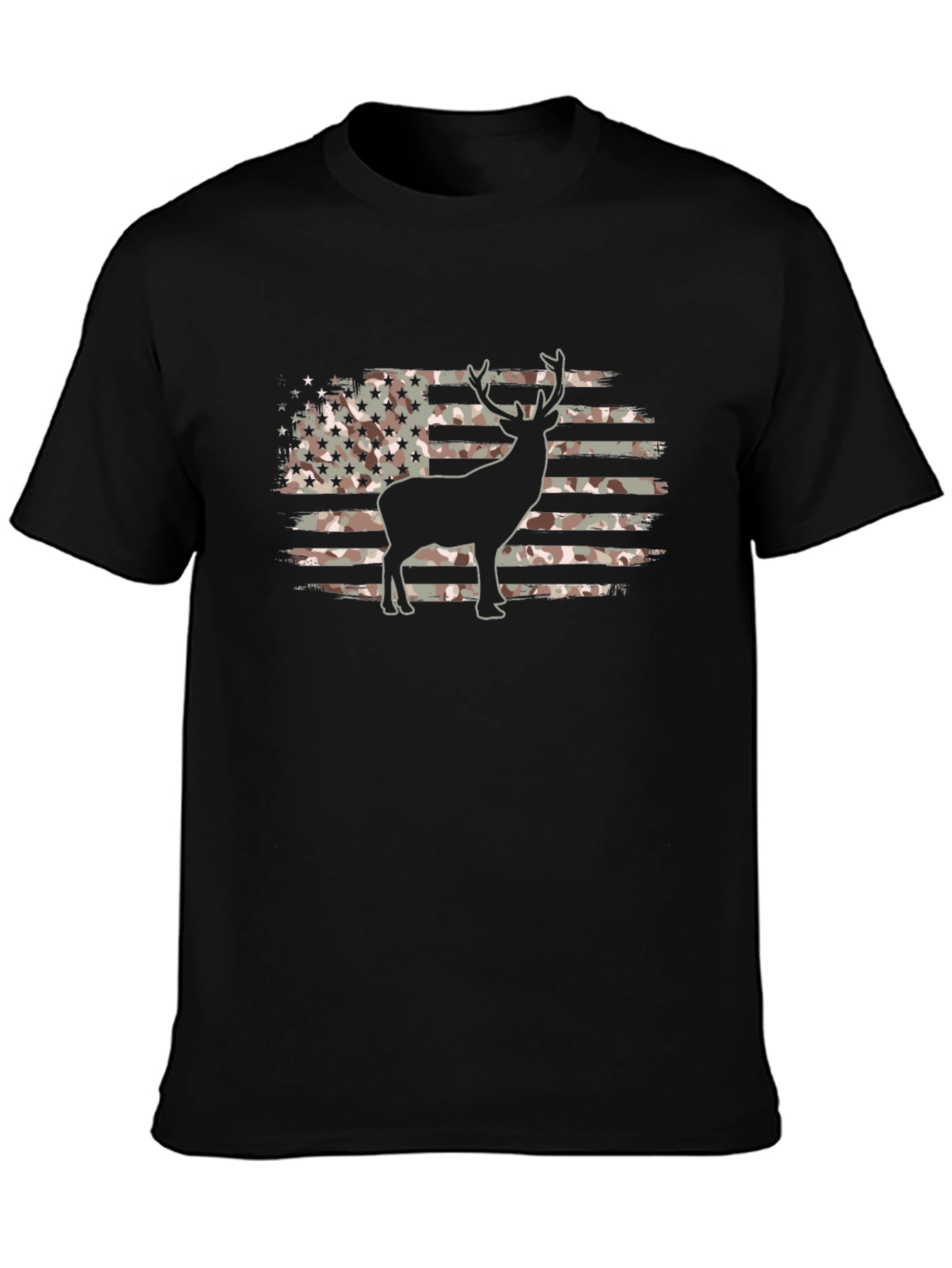 Camouflage American Flag Deer Graphic T-Shirt