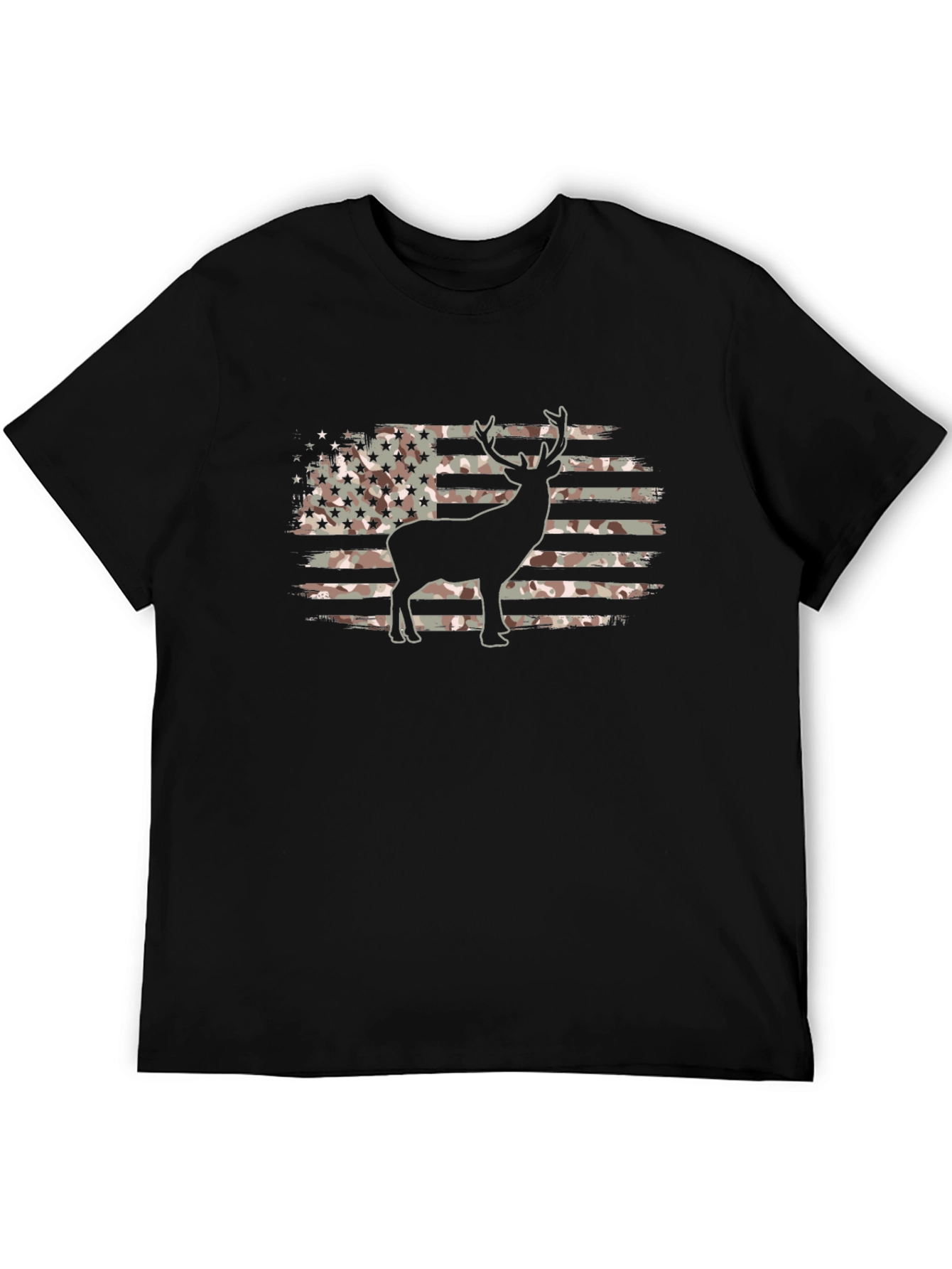 Camouflage American Flag Deer Graphic T-Shirt