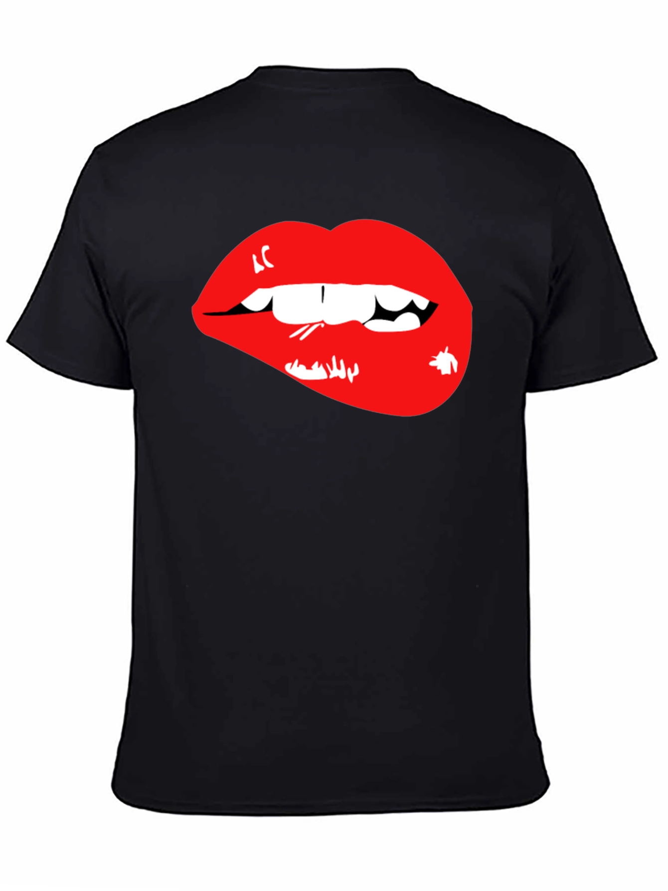 Red Lips Graphic Black T-Shirt