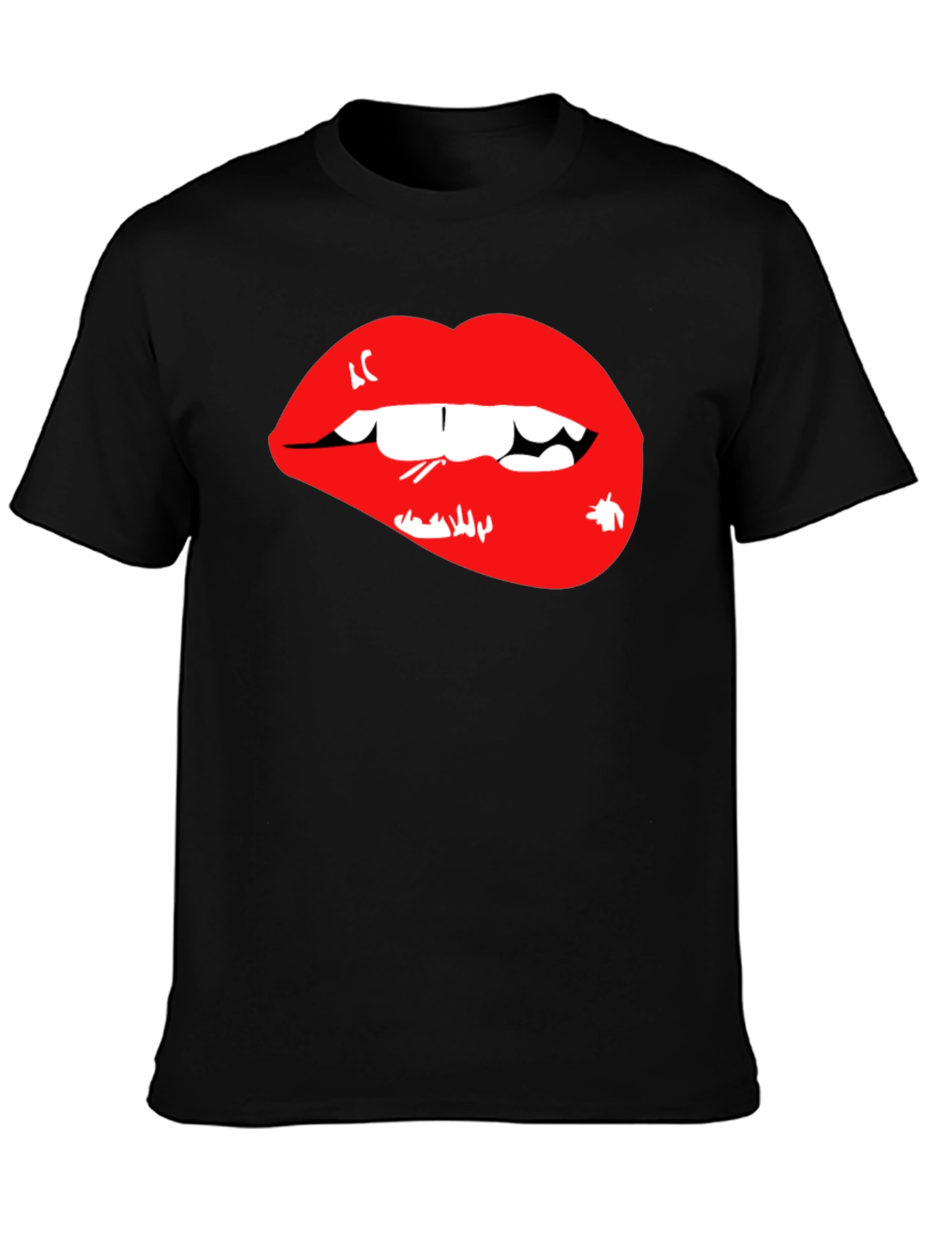 Red Lips Graphic Black T-Shirt