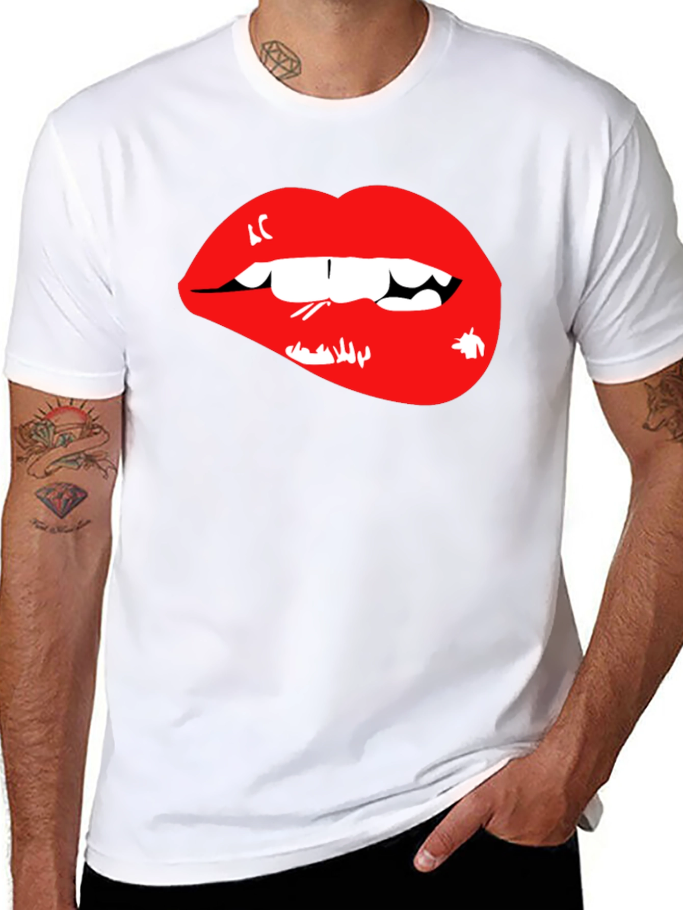 Red Lips Graphic Black T-Shirt