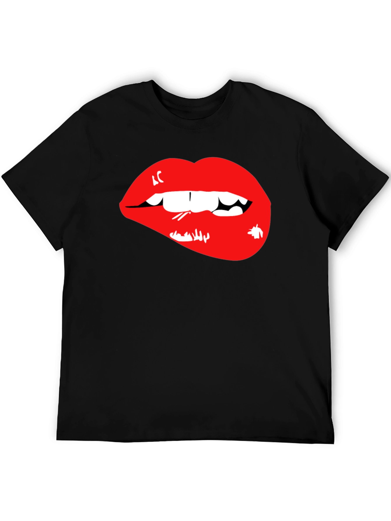 Red Lips Graphic Black T-Shirt