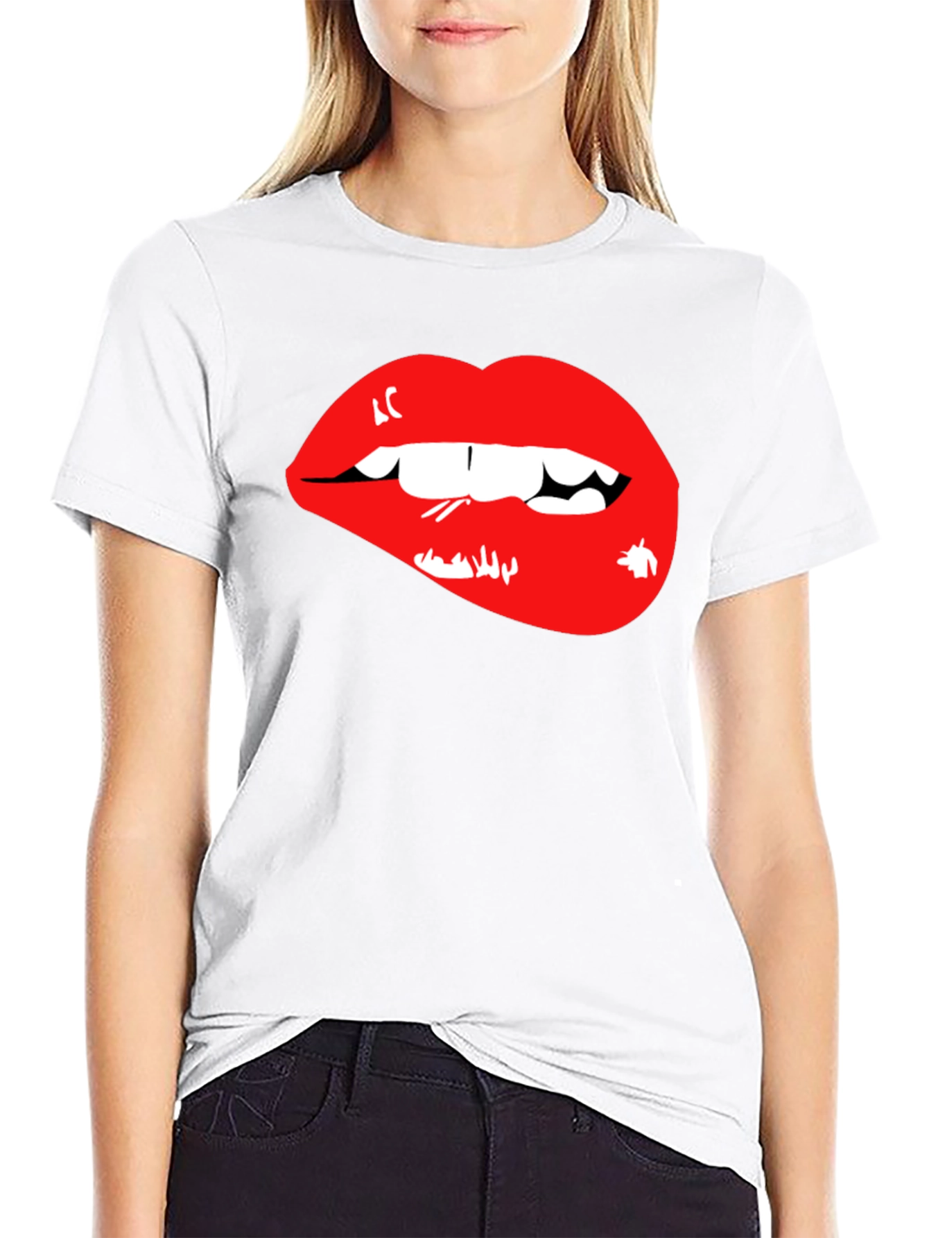 Red Lips Graphic Black T-Shirt