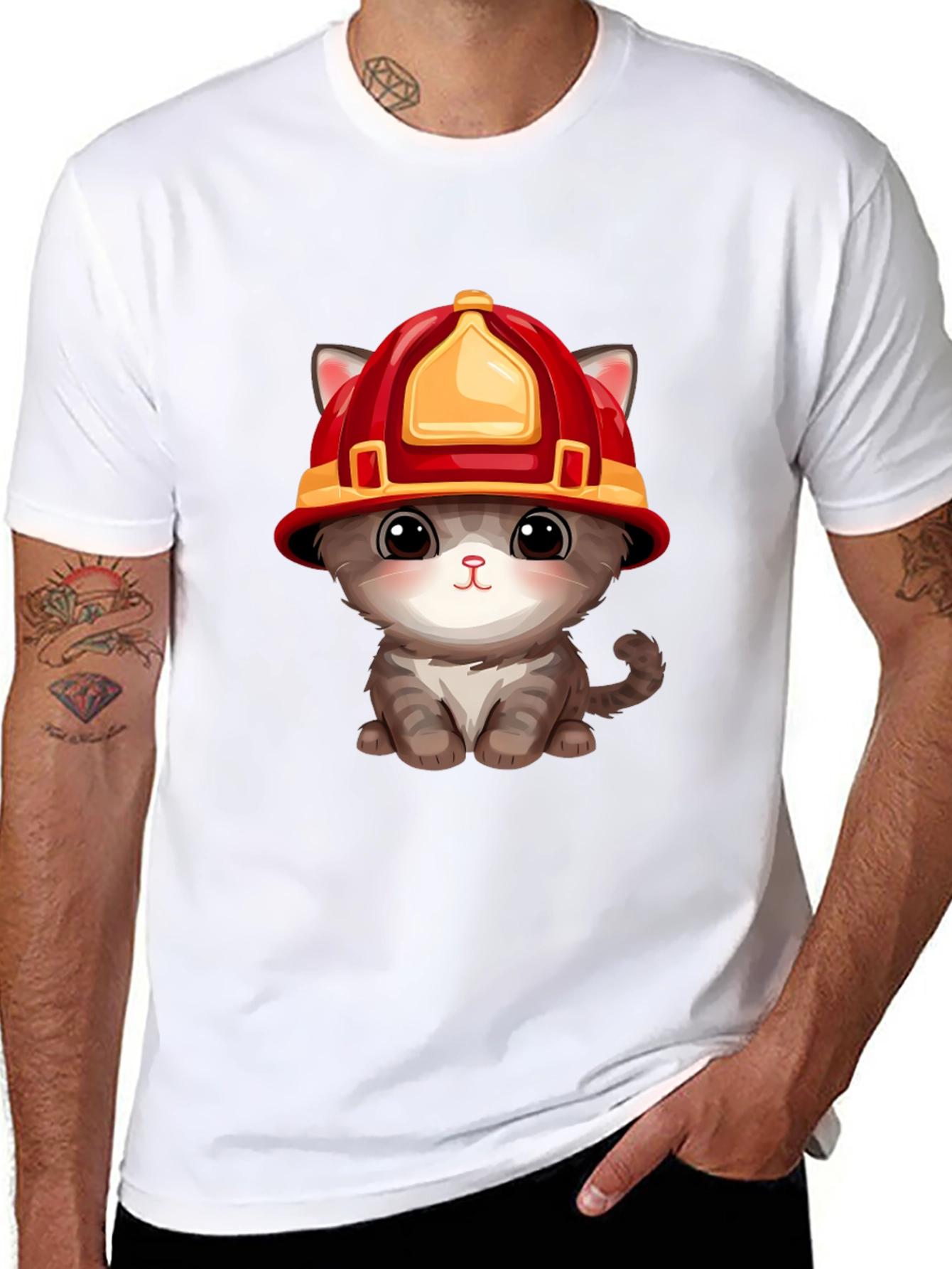 Firefighter Kitten T-Shirt - Cute Rescue Cat Tee