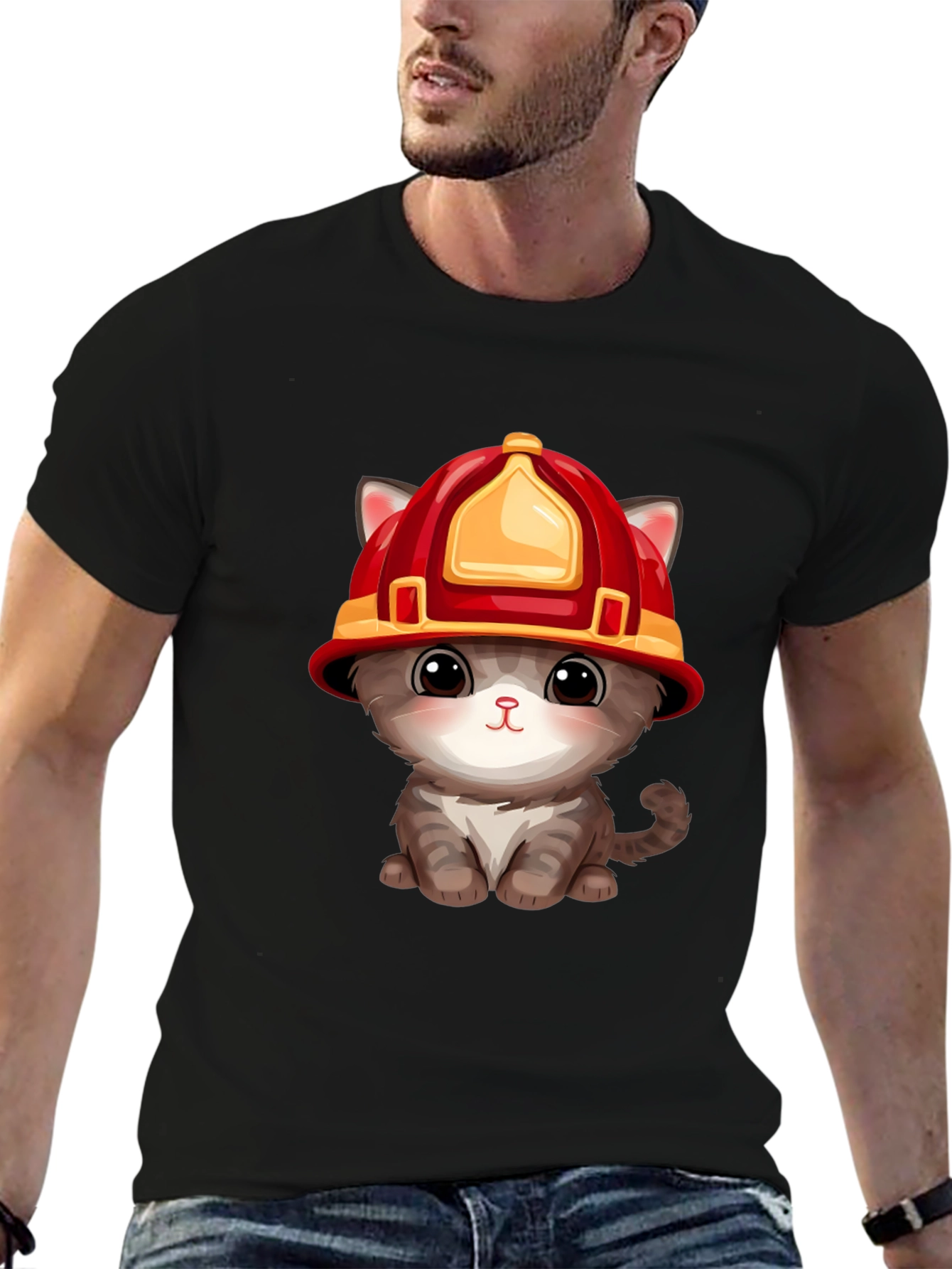 Firefighter Kitten T-Shirt - Cute Rescue Cat Tee