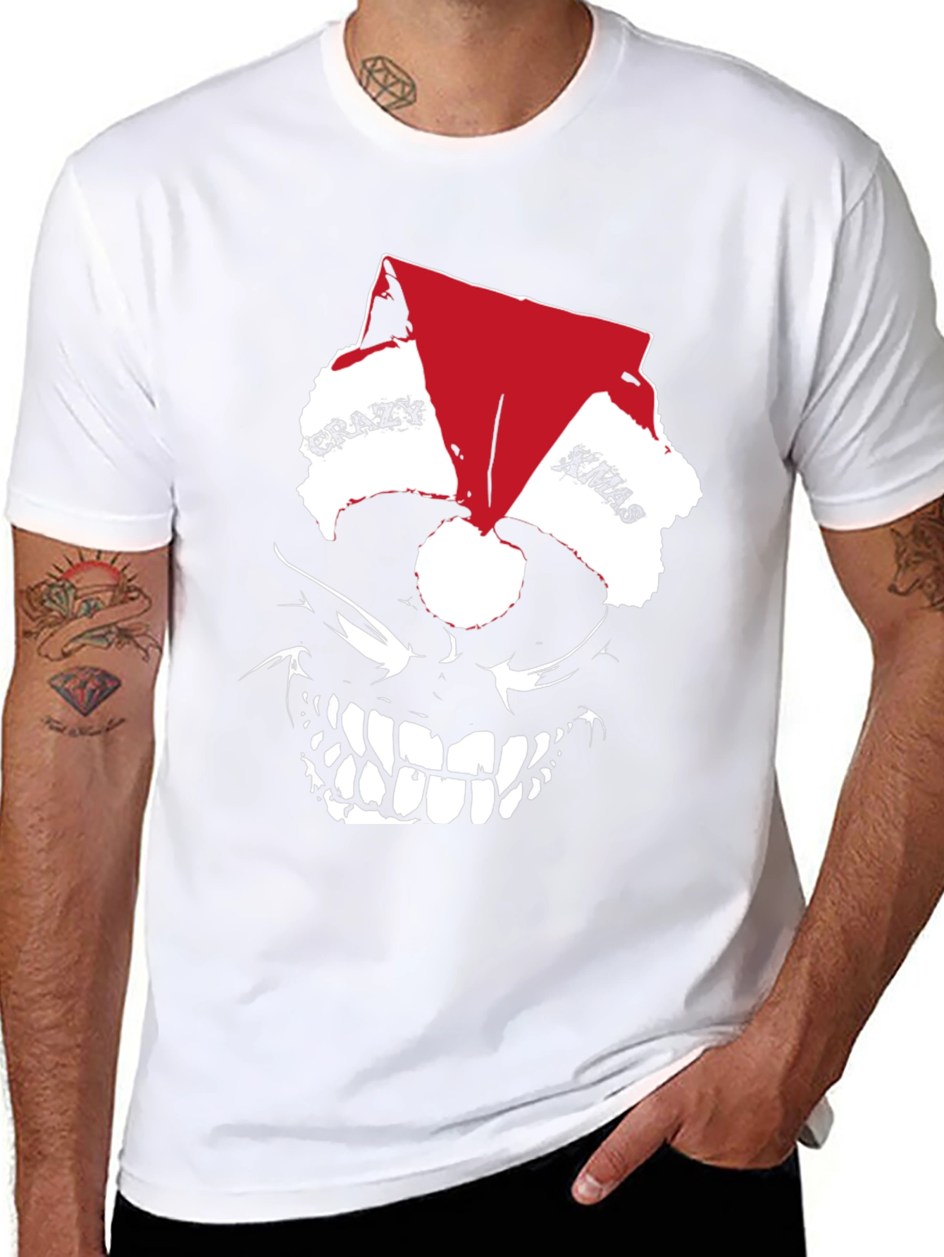 Crazy Xmas Skull Graphic T-Shirt - Holiday Style