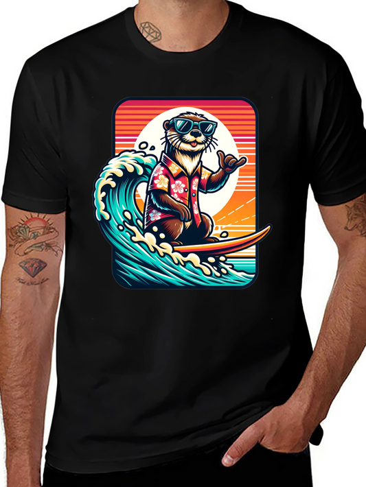 Surfing Otter Graphic Tee - Cool Hawaiian Style