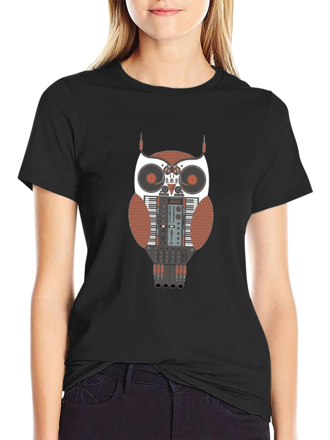 DJ Owl Graphic T-Shirt - Black Cotton Blend Tee