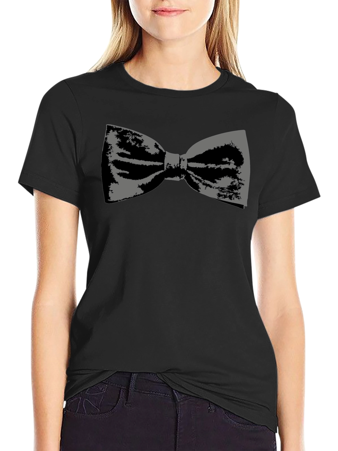 Stylish Bowtie Graphic Tee - Classic Black