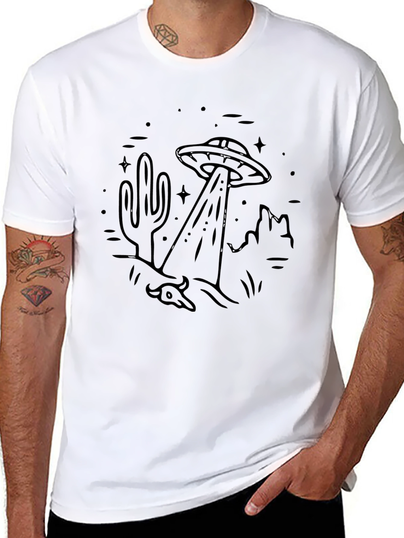 UFO Abduction Graphic Tee - Black Cotton T-Shirt