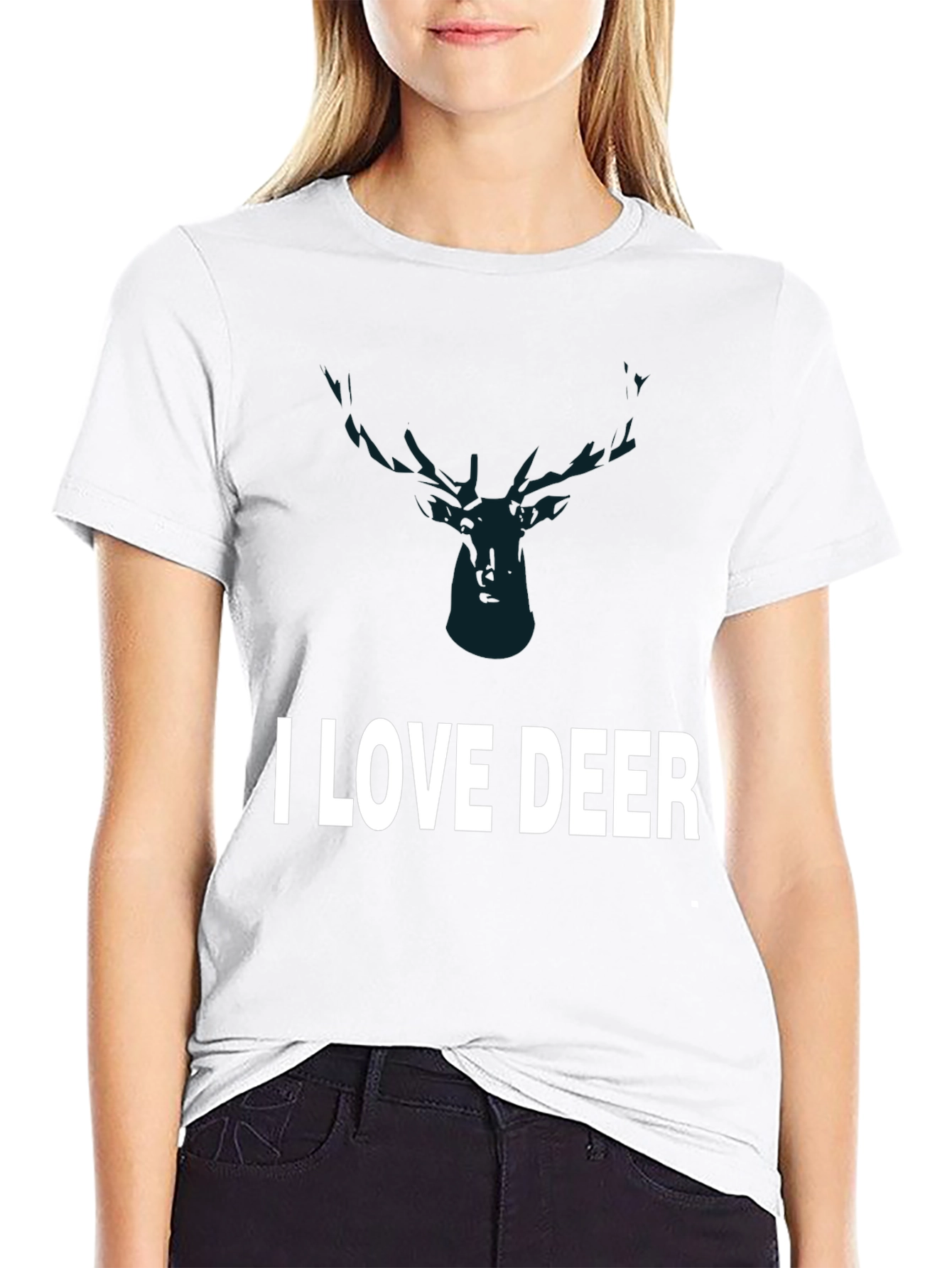 I Love Deer Graphic Tee - Black Cotton T-Shirt